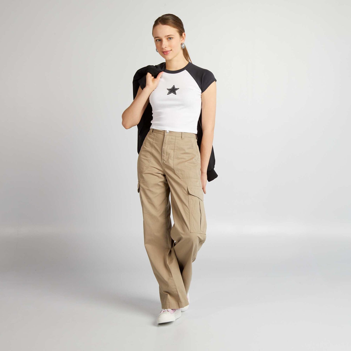 Crop top en jersey avec toile Noir