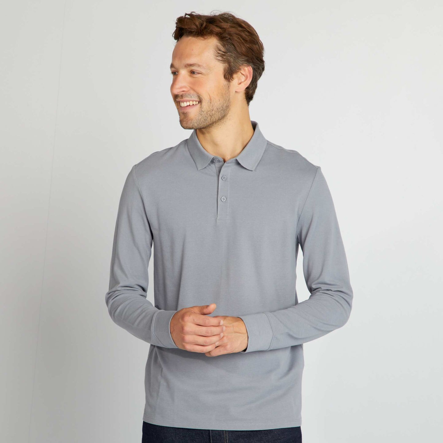 Polo en piqu de coton Bleu