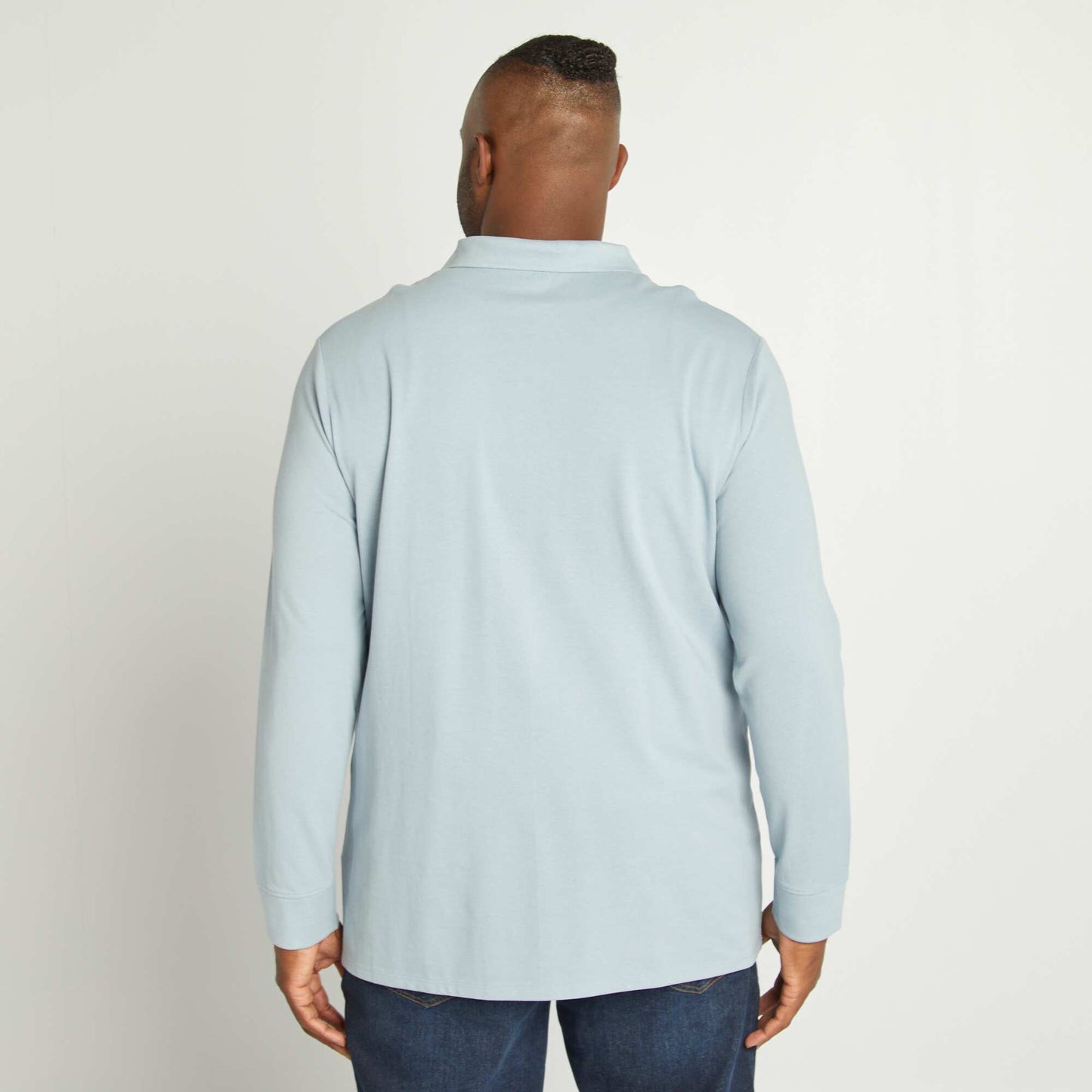 Polo en piqu de coton manches longues Bleu