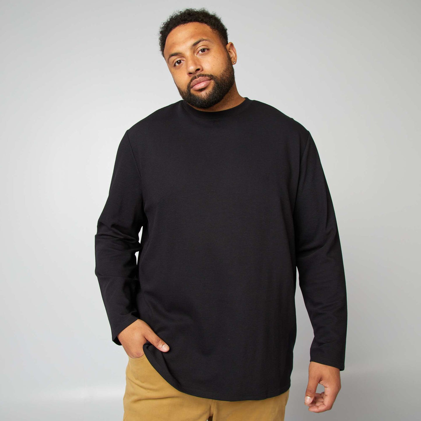 T-shirt pais en maille ottoman uni noir