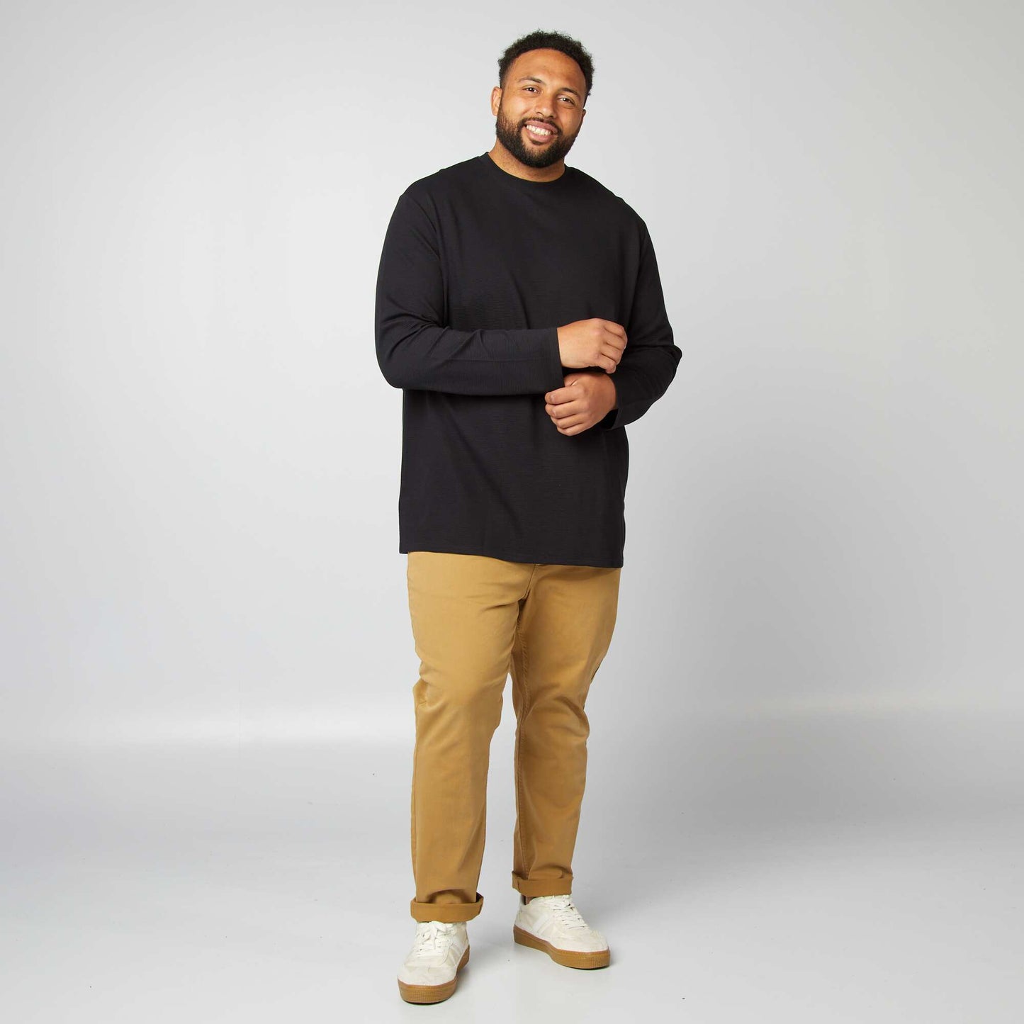 T-shirt pais en maille ottoman uni noir