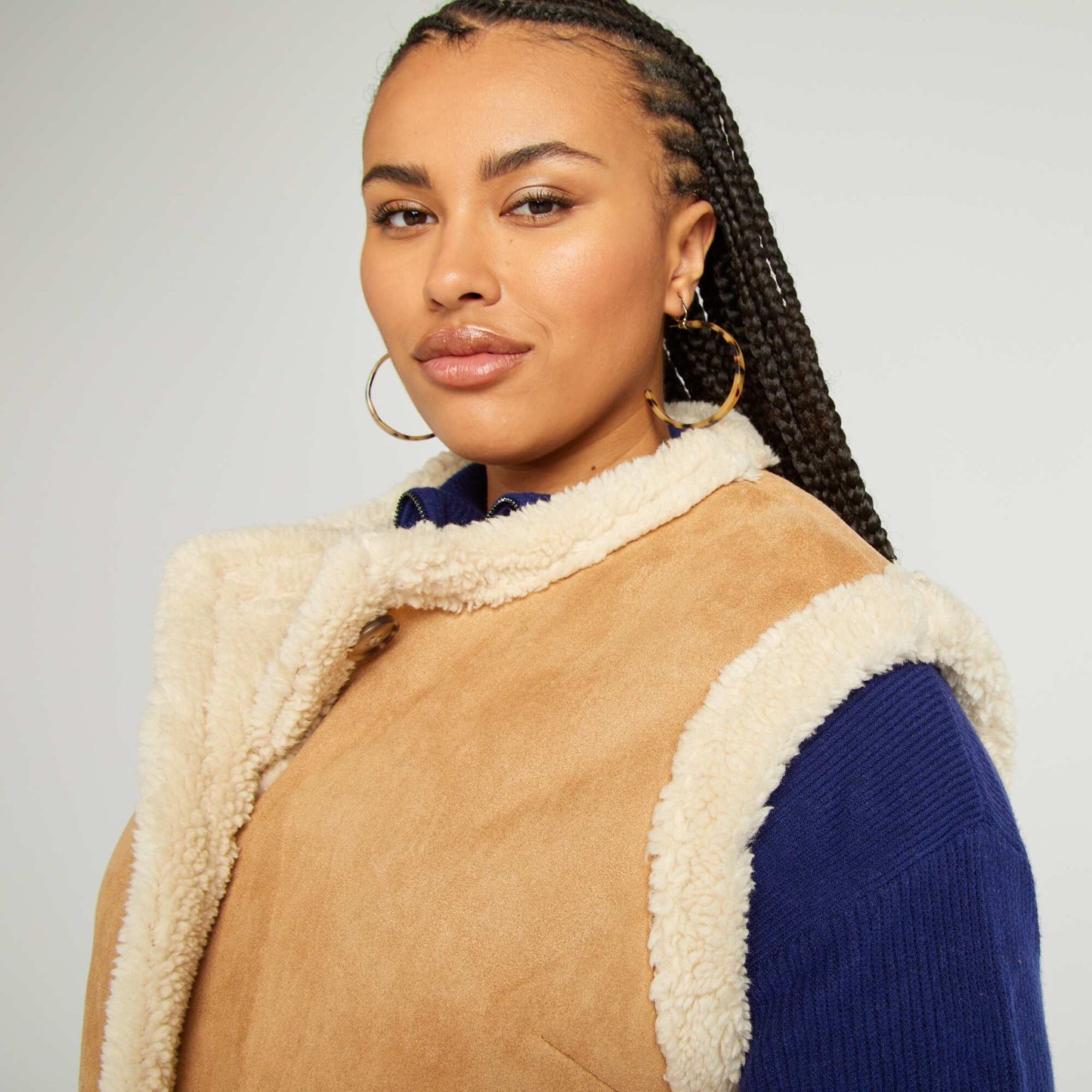 Gilet sans manches imitation peau lain e Beige
