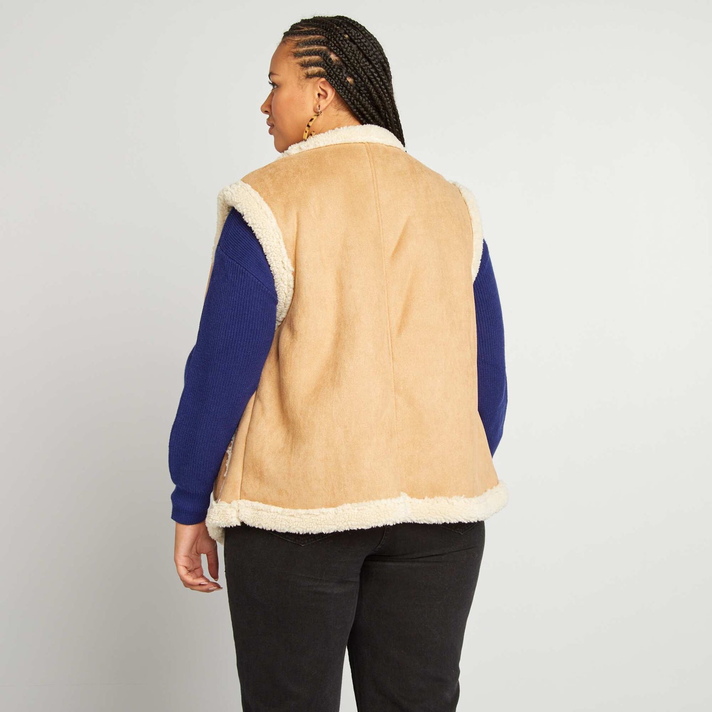 Gilet sans manches imitation peau lain e Beige