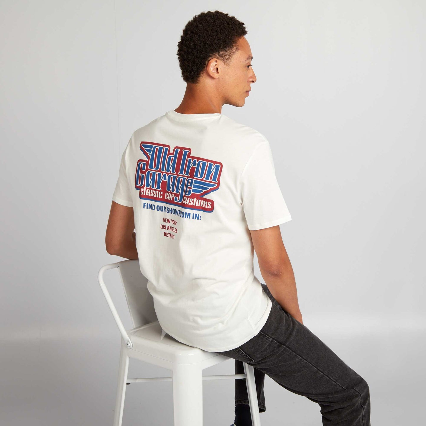 T-shirt en coton coupe droite avec imprim Blanc 'Old iron'