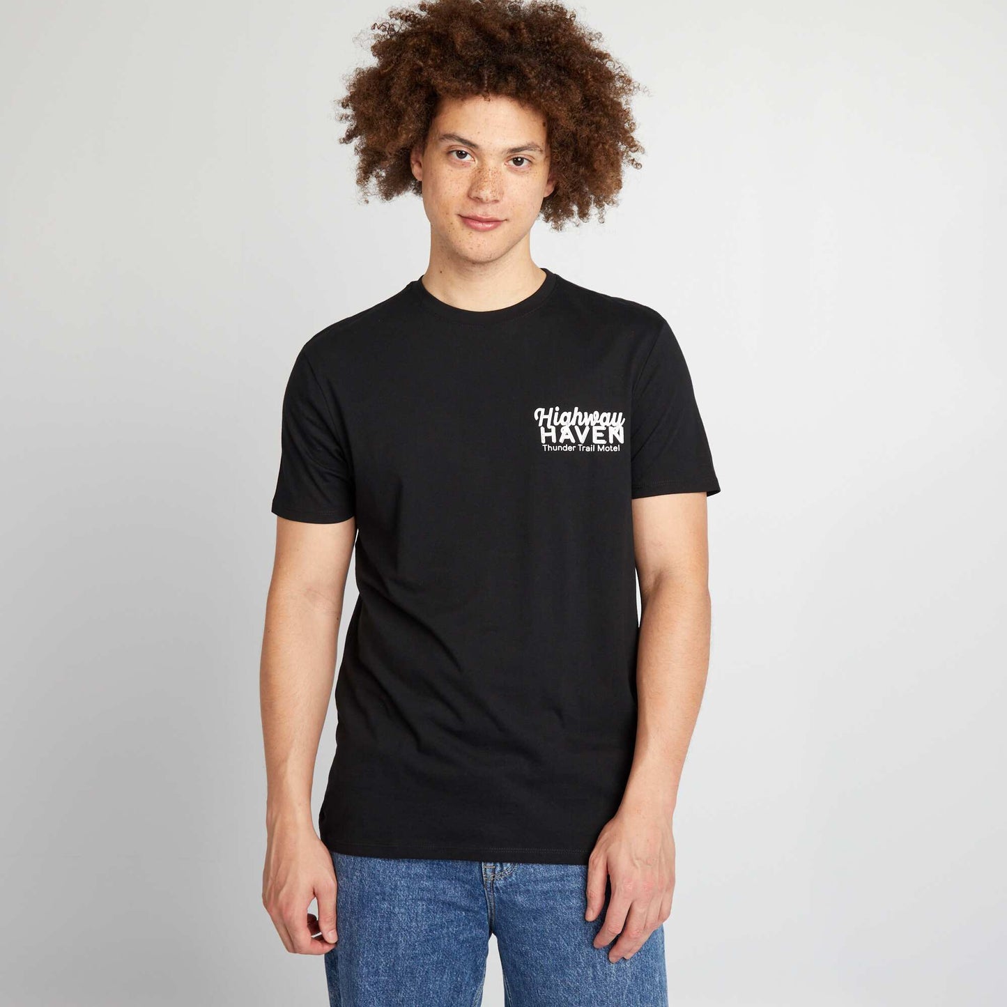 T-shirt en coton coupe droite avec imprim Noir 'Highway'
