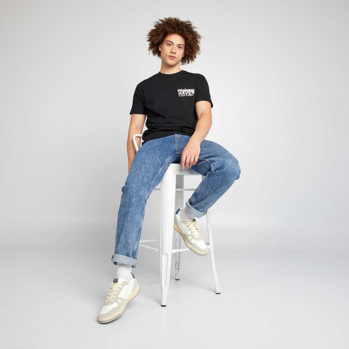 T-shirt en coton coupe droite avec imprim Noir 'Highway'