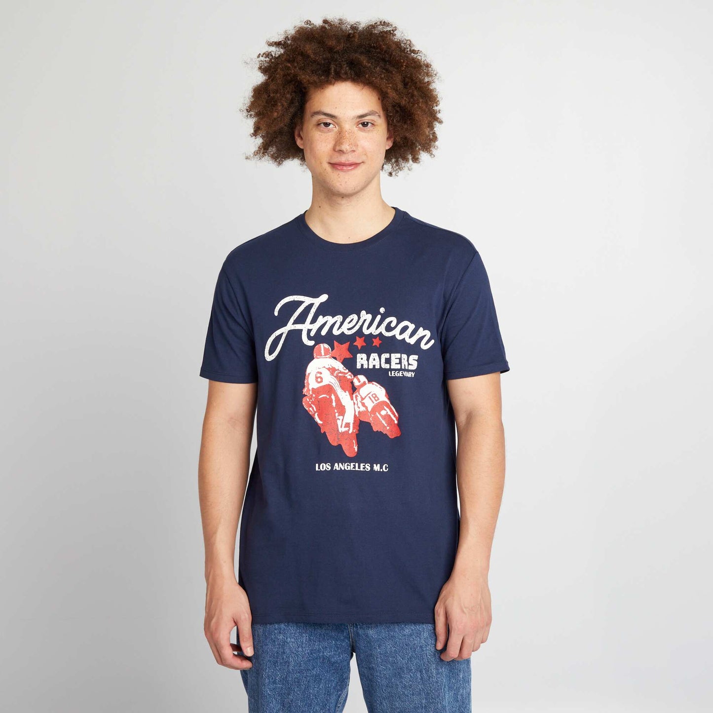 T-shirt en coton coupe droite avec imprim Bleu marine