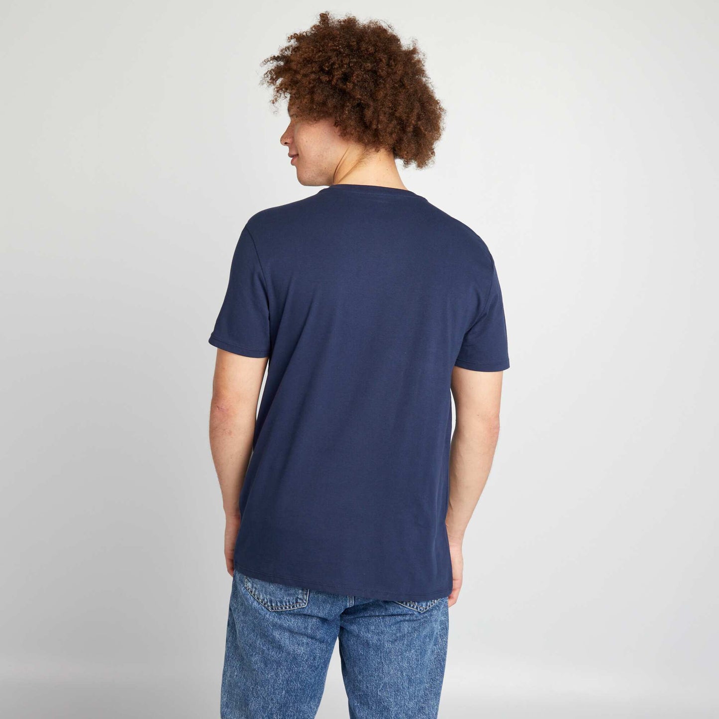 T-shirt en coton coupe droite avec imprim Bleu marine