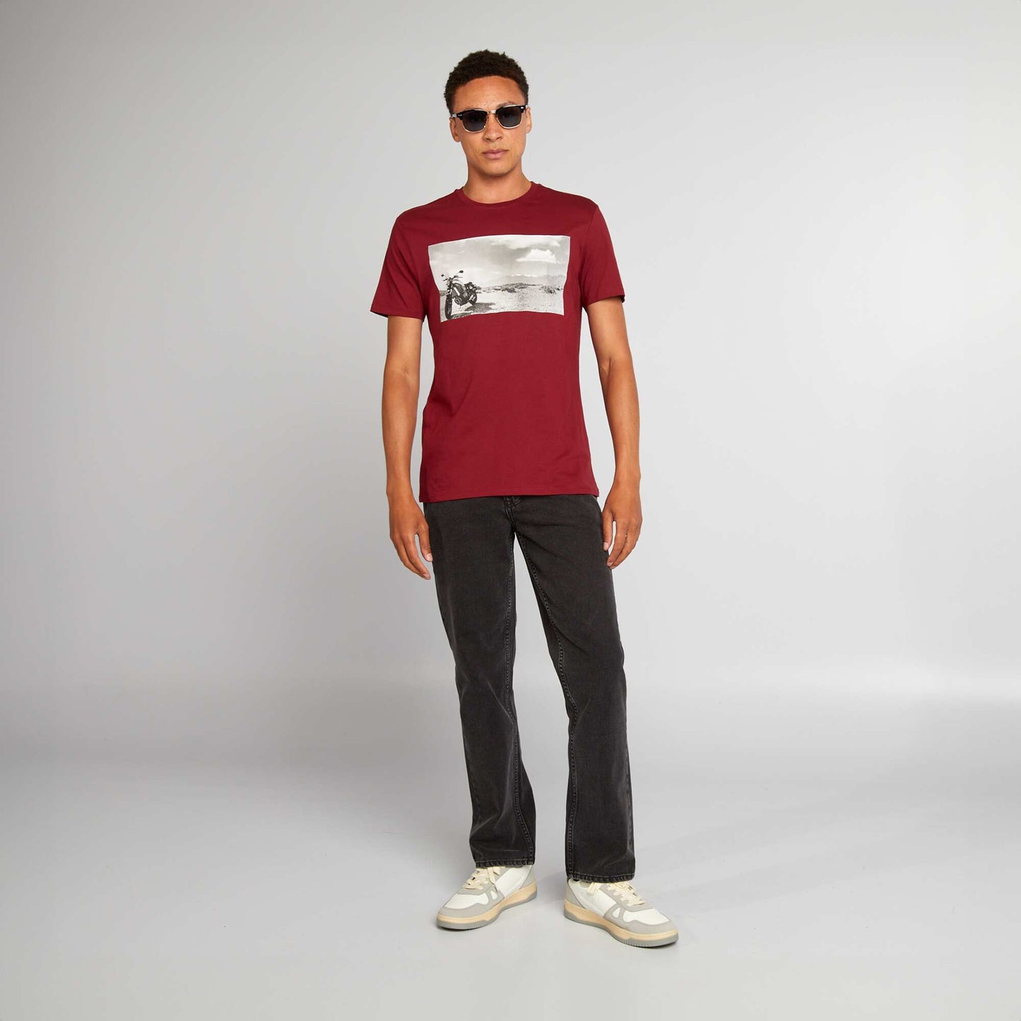 T-shirt en coton coupe droite avec imprim Rouge bordeaux
