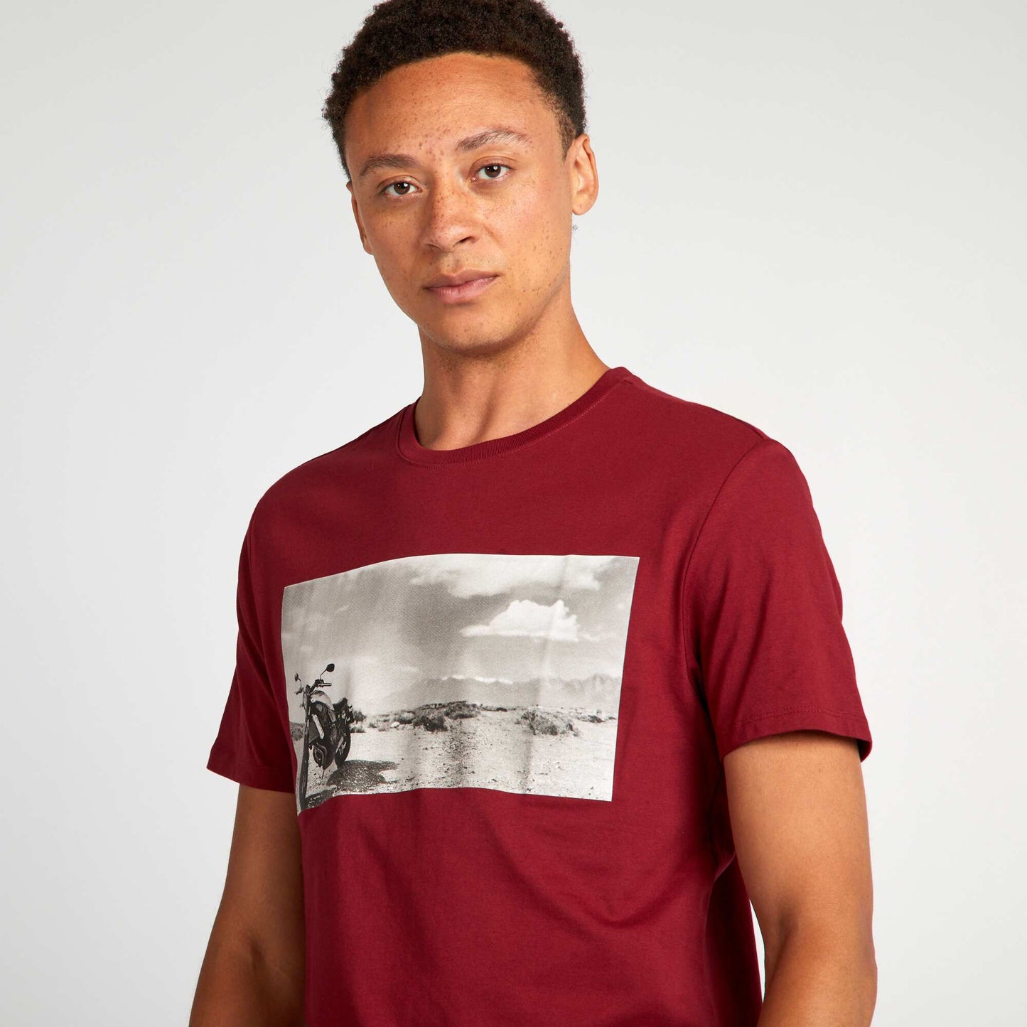 T-shirt en coton coupe droite avec imprim Rouge bordeaux
