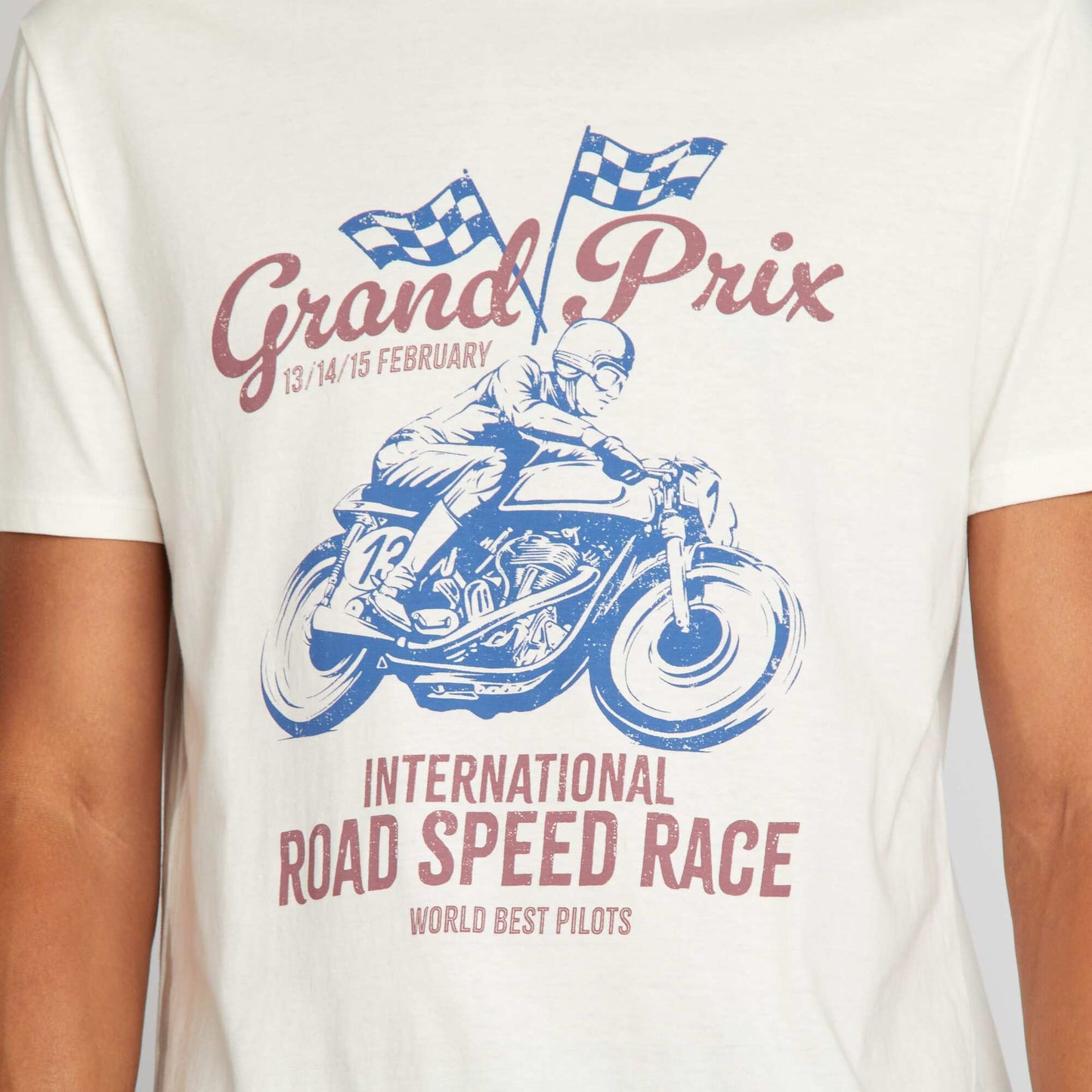 T-shirt en coton coupe droite avec imprim Blanc 'Grand prix'
