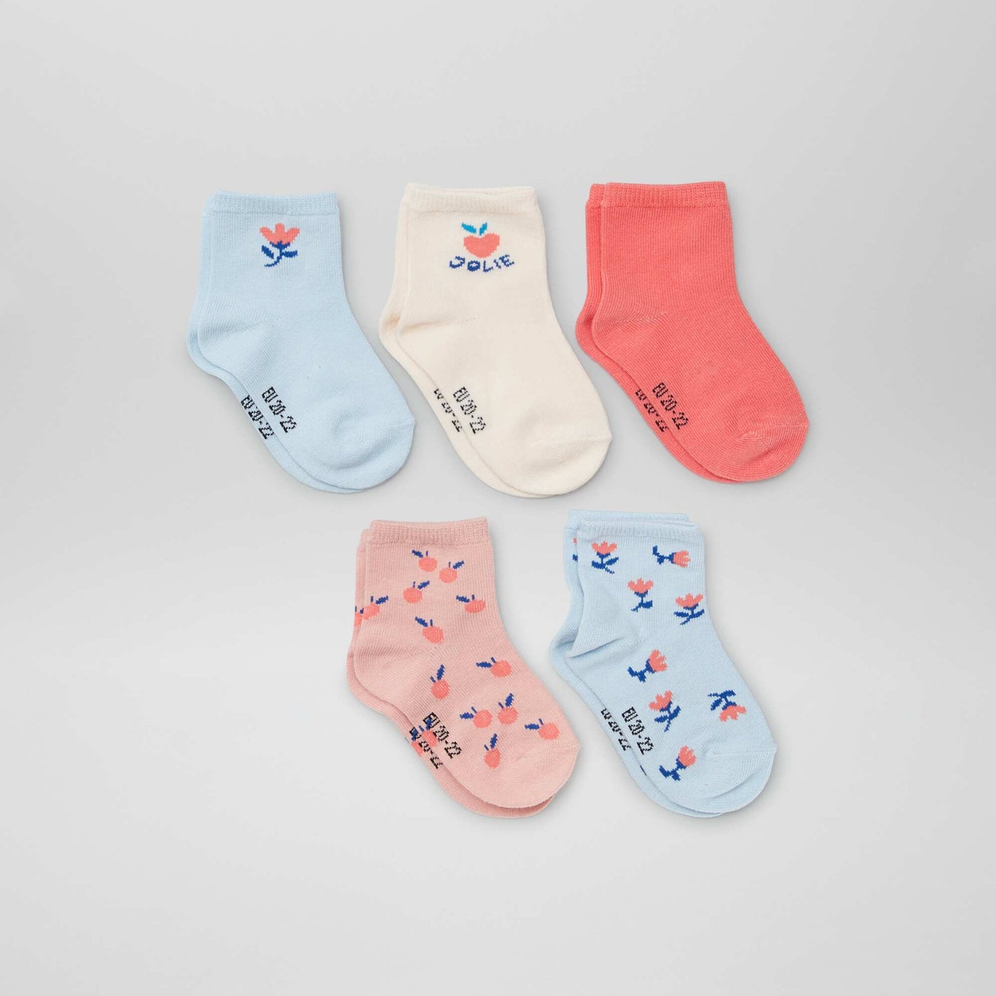Lot de 5 paires de chaussettes en maille stretch Bleu/Rose