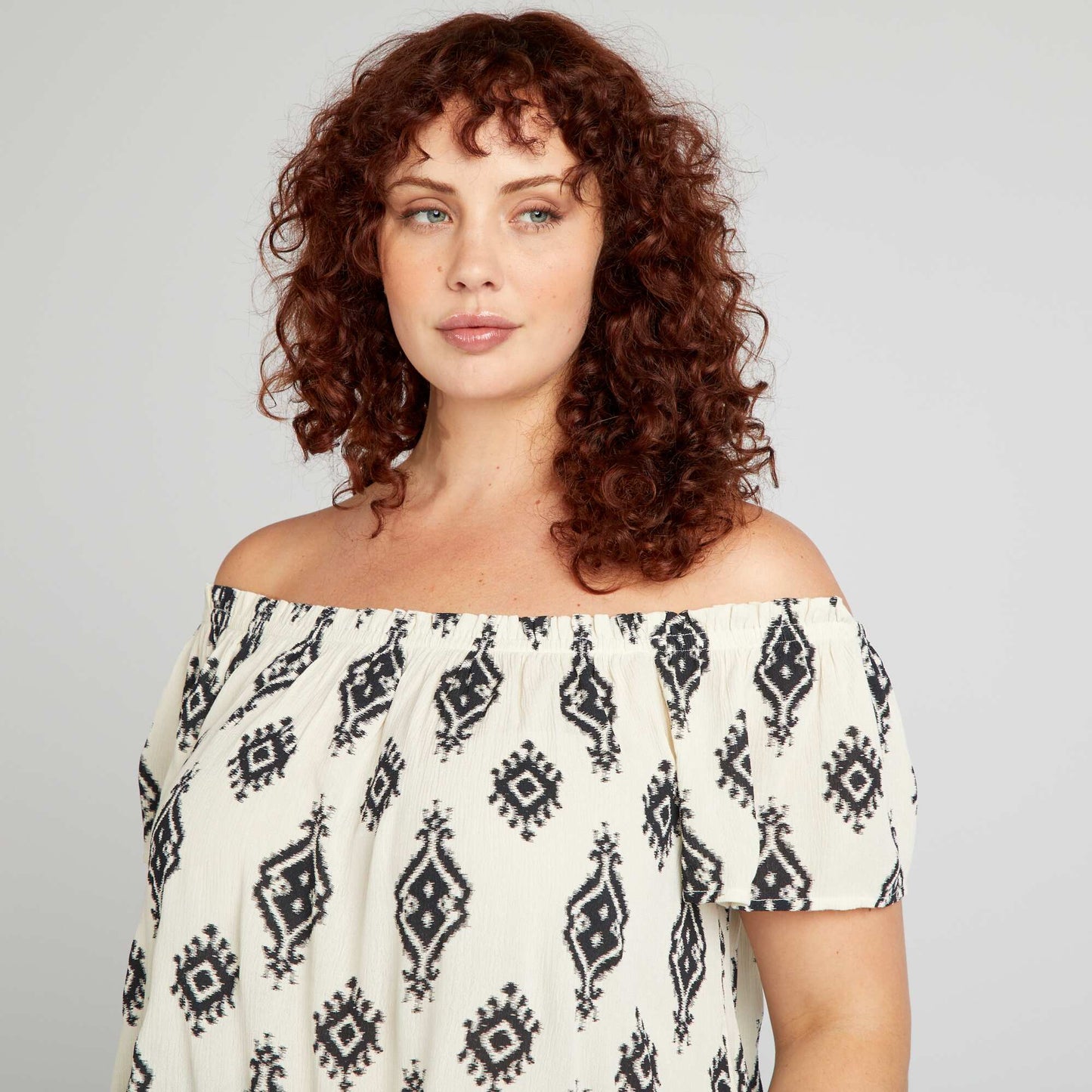 Blouse fantaisie emmanchures bardot Beige
