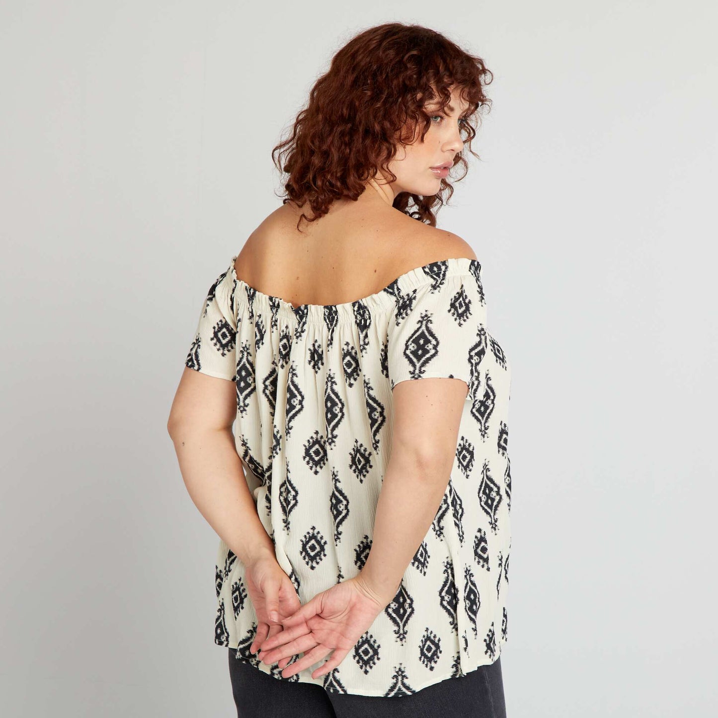 Blouse fantaisie emmanchures bardot Beige