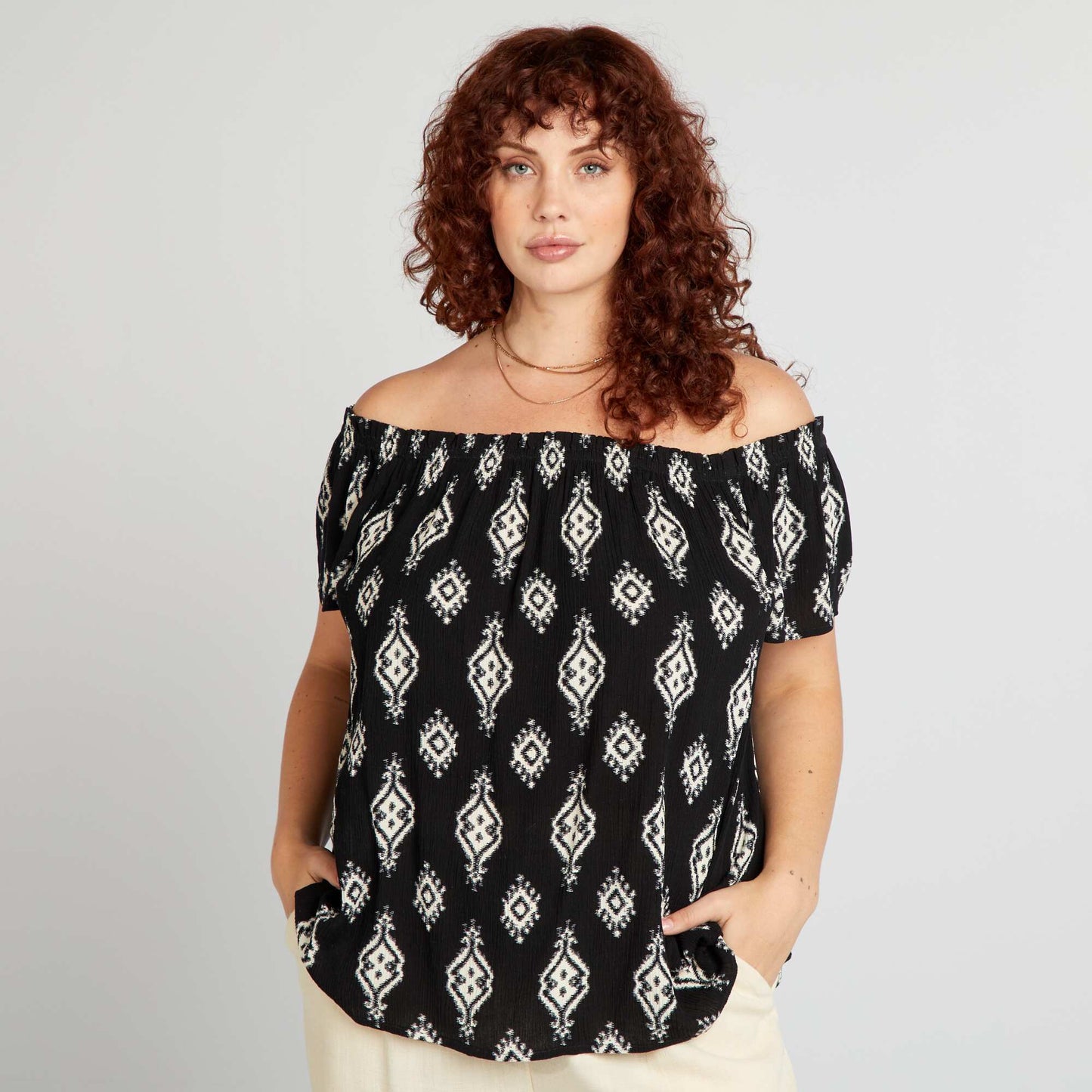 Blouse fantaisie emmanchures bardot Noir