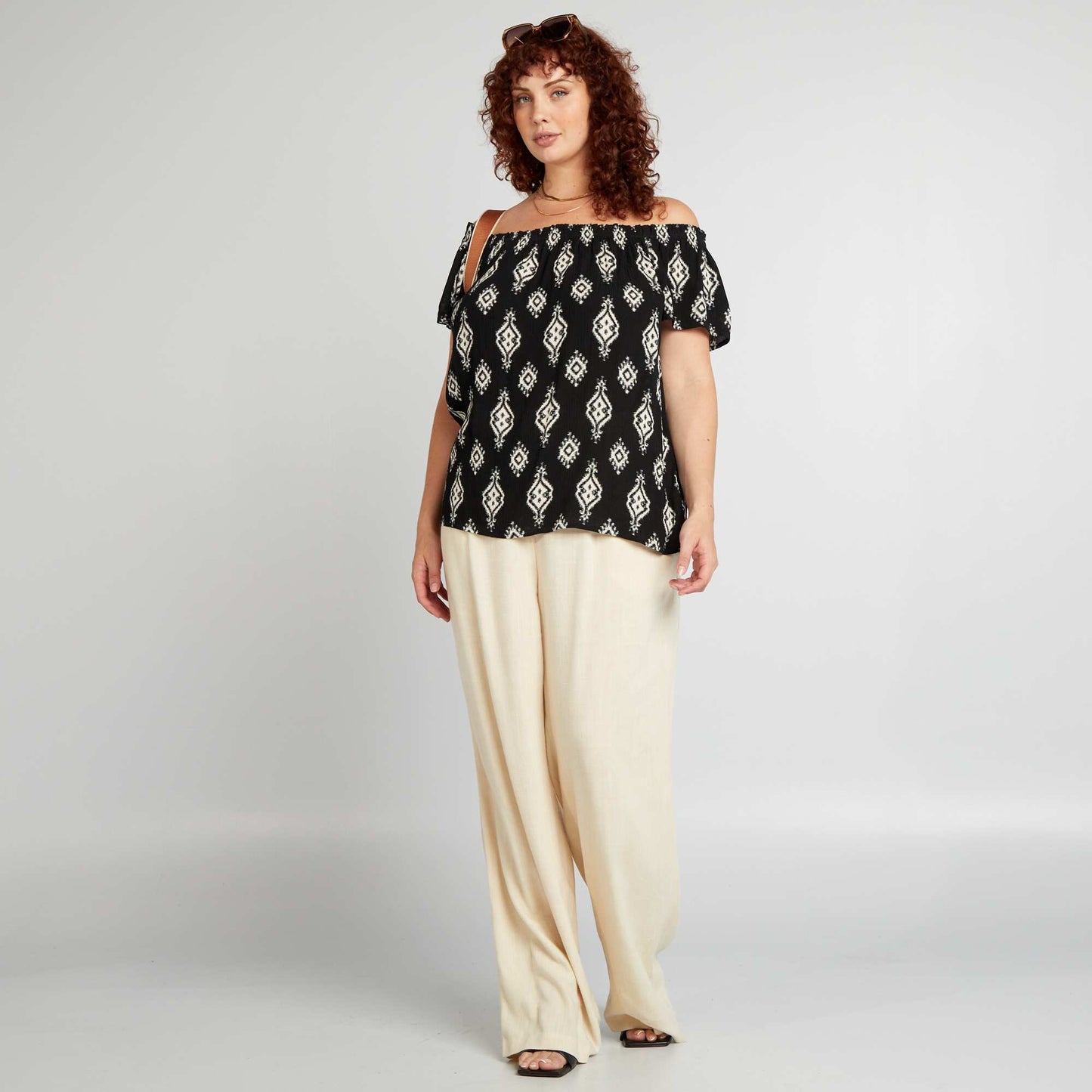 Blouse fantaisie emmanchures bardot Noir