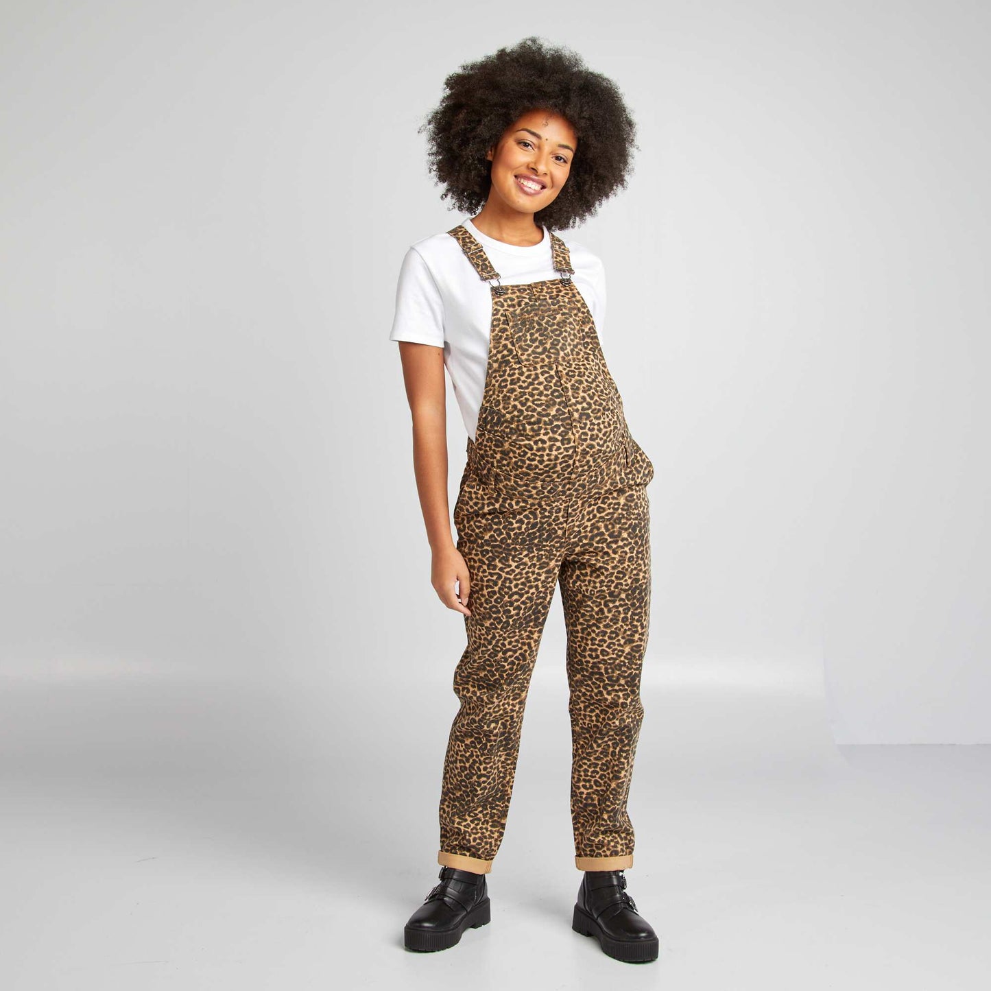 Salopette de grossesse en denim 'l opard' Marron