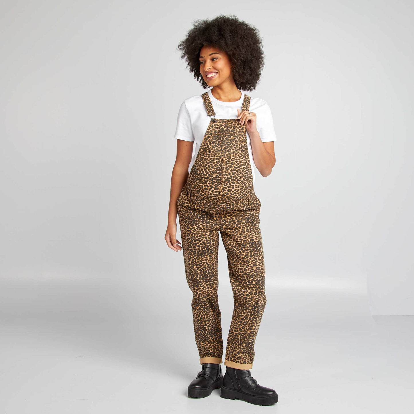 Salopette de grossesse en denim 'l opard' Marron