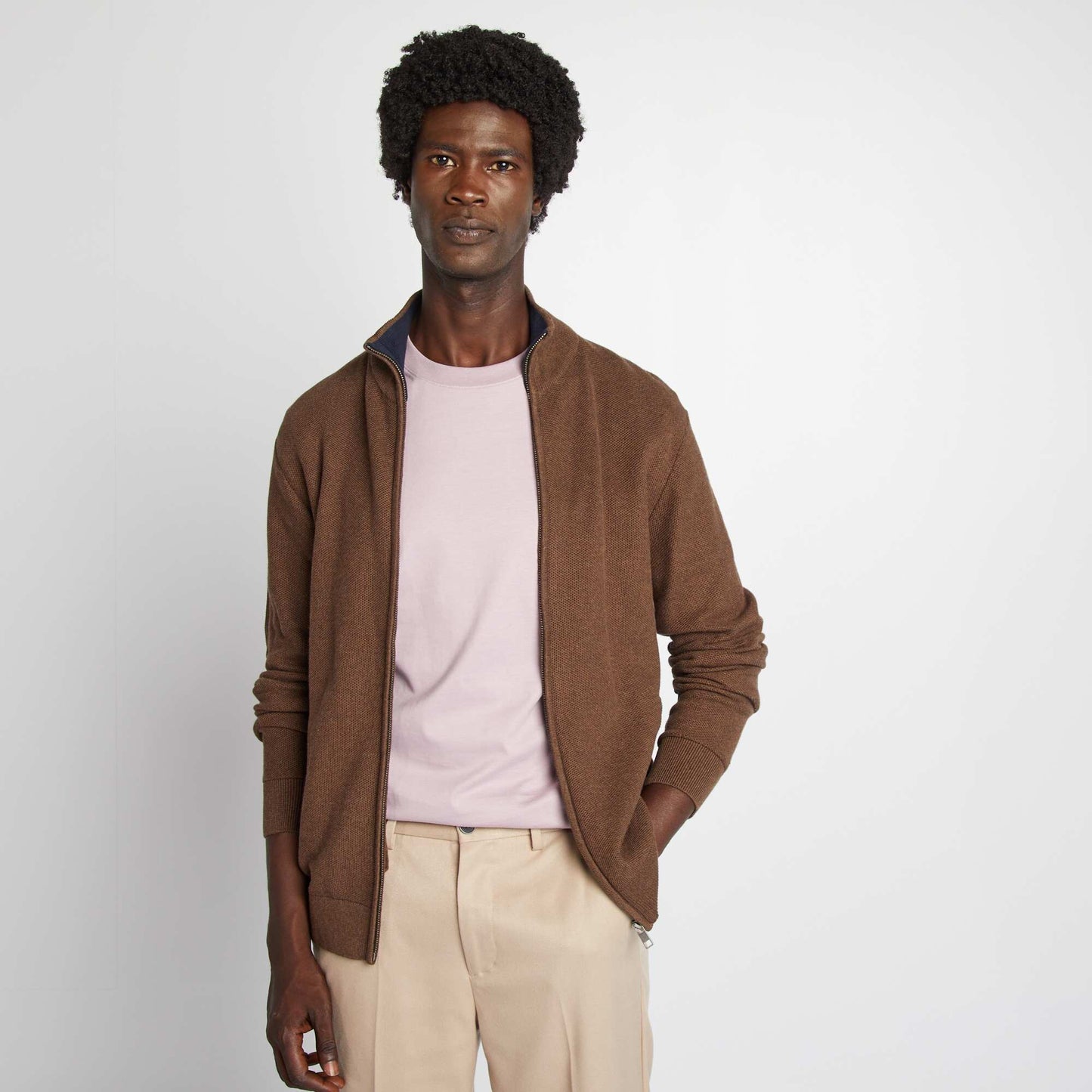 Gilet zipp col montant Marron