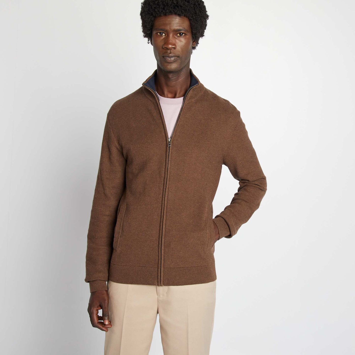 Gilet zipp col montant Marron