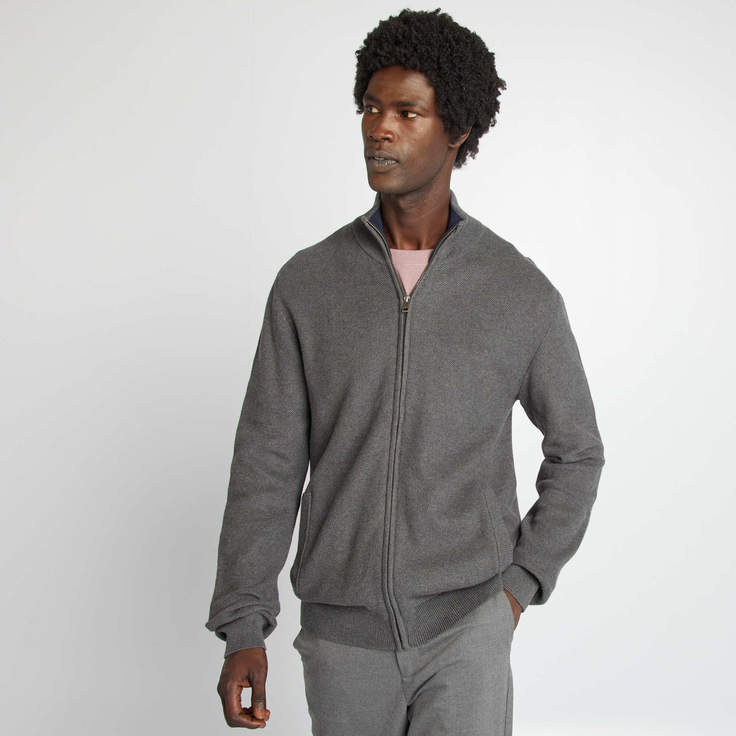 Gilet zipp col montant Gris