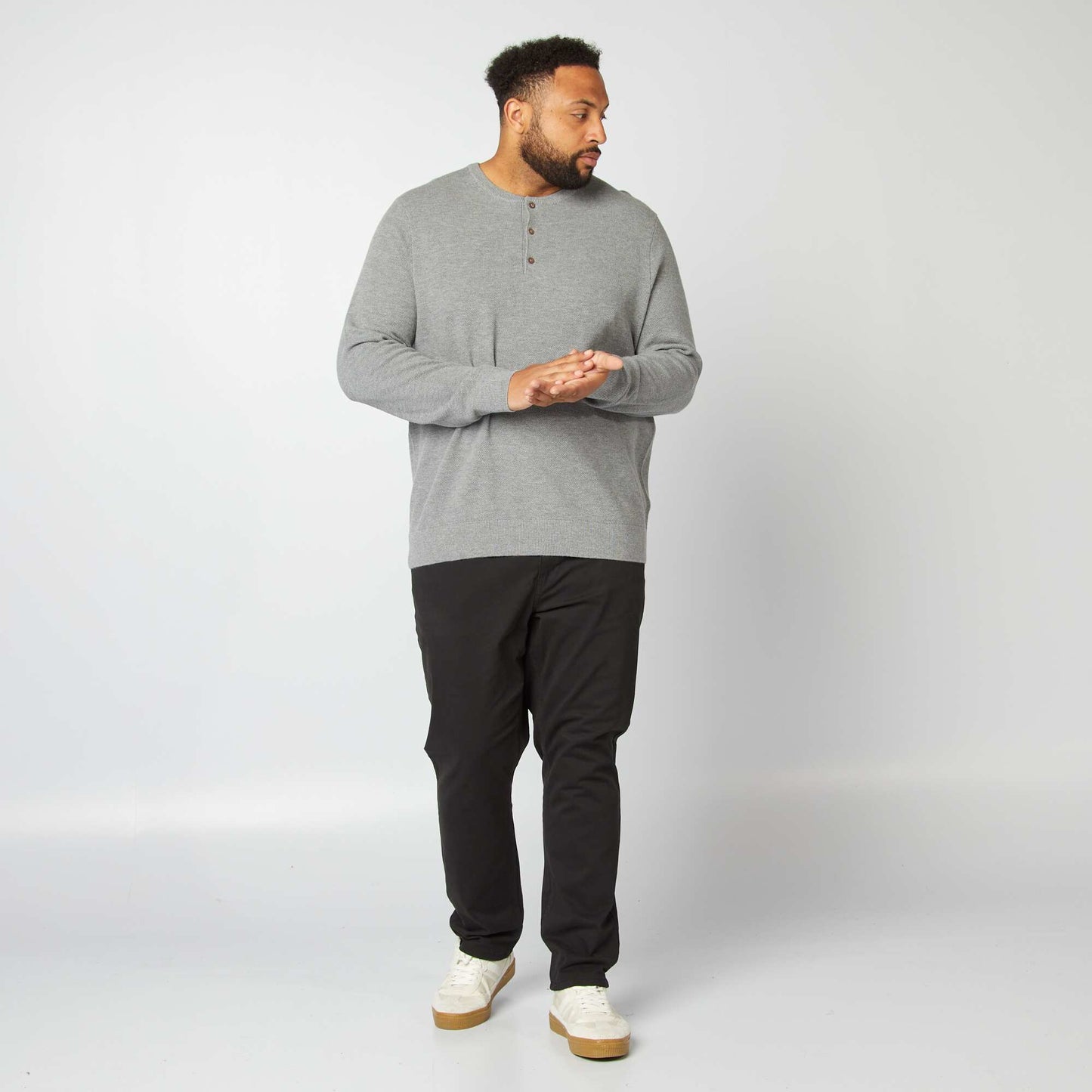 Pull en maille avec col boutonné Gris