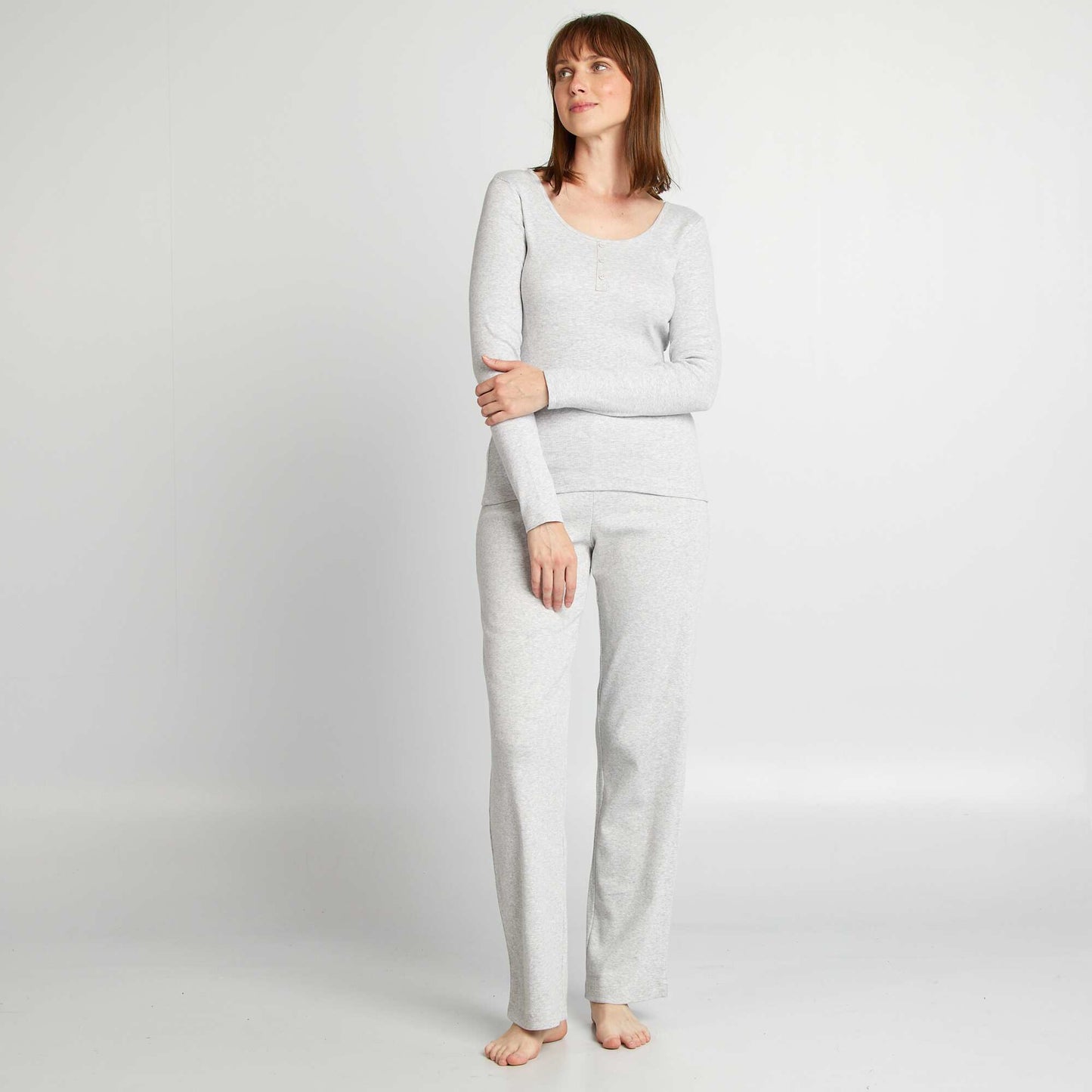 Tee-shirt rib col tunisien Gris clair