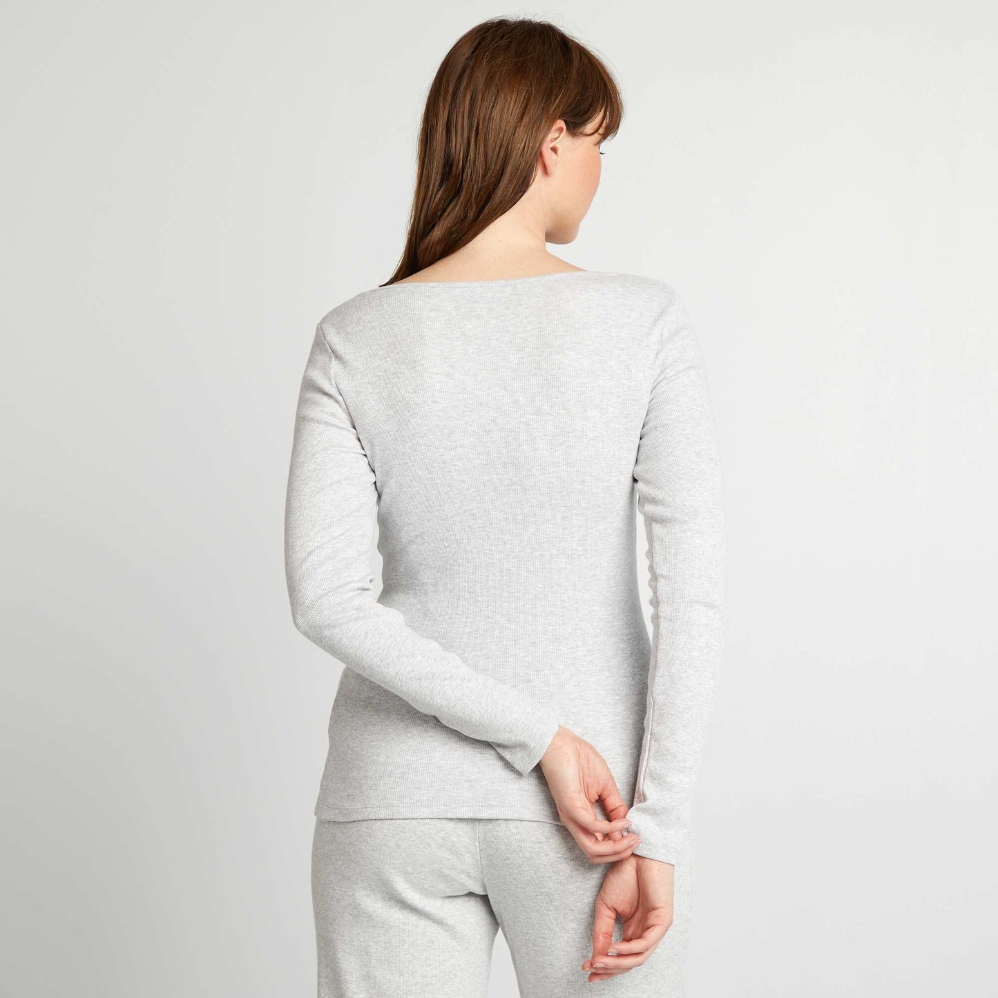 Tee-shirt rib col tunisien Gris clair