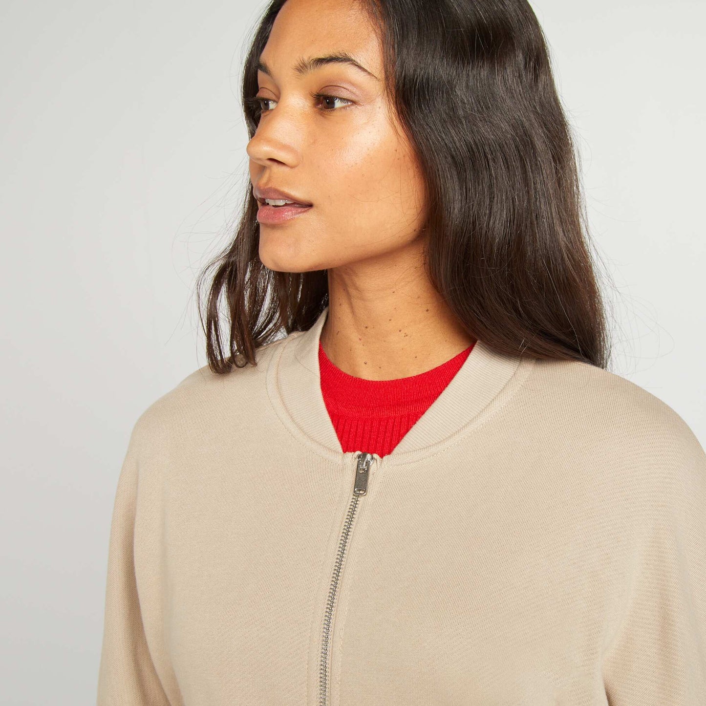 Sweat oversize zipp en molleton beige