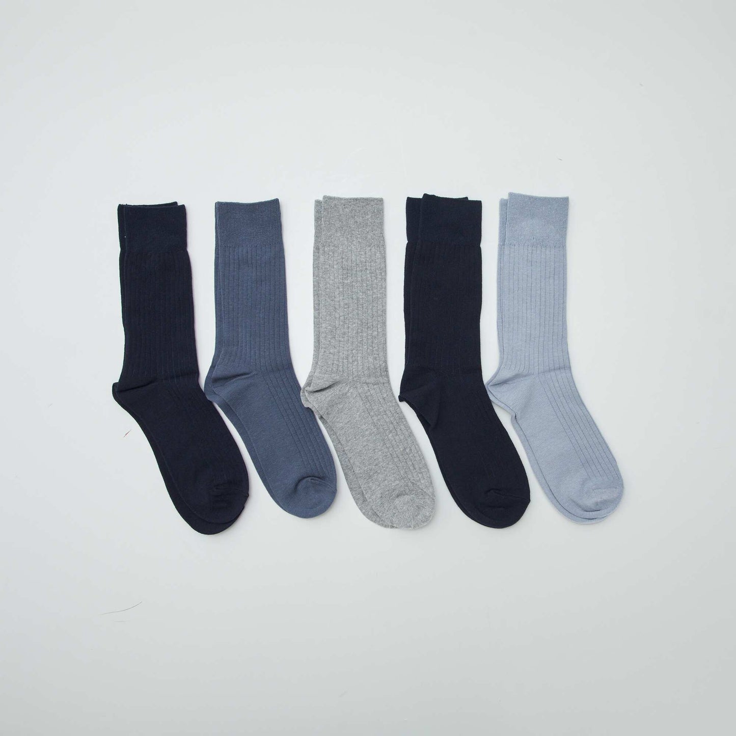 Lot de 5 chaussettes côtelées BLEU/GRIS