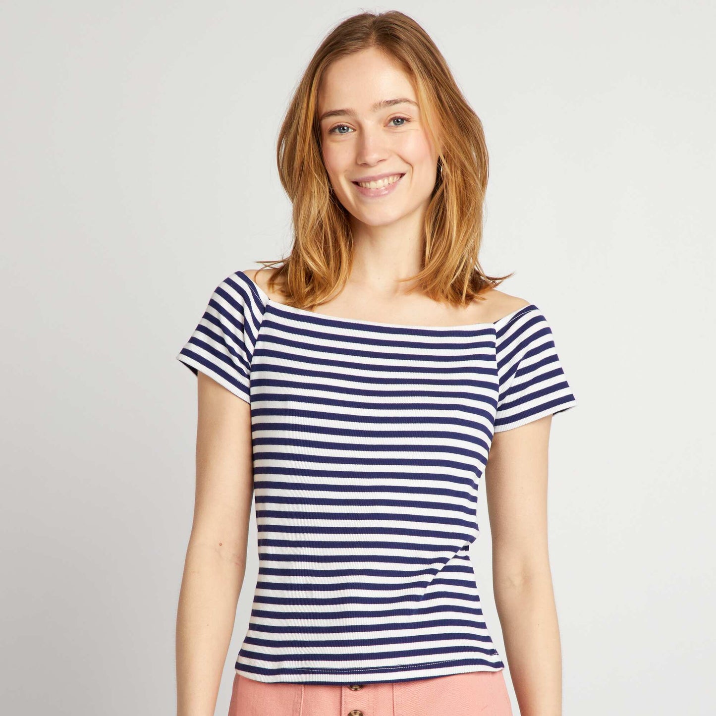 T-shirt bardot en maille cotel e Bleu ray