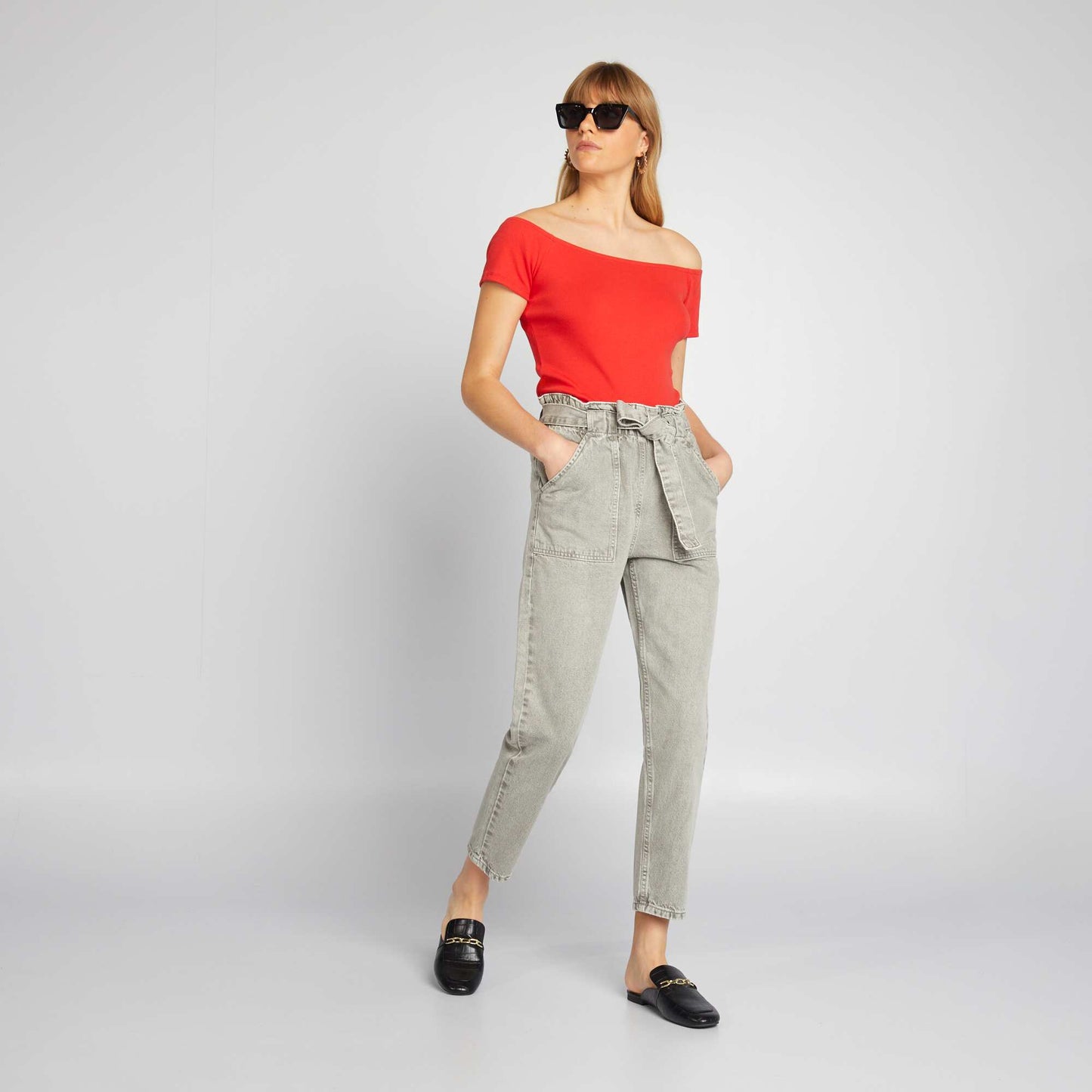 T-shirt bardot en maille cotel e rouge