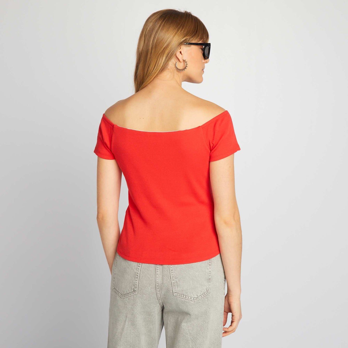 T-shirt bardot en maille cotel e rouge