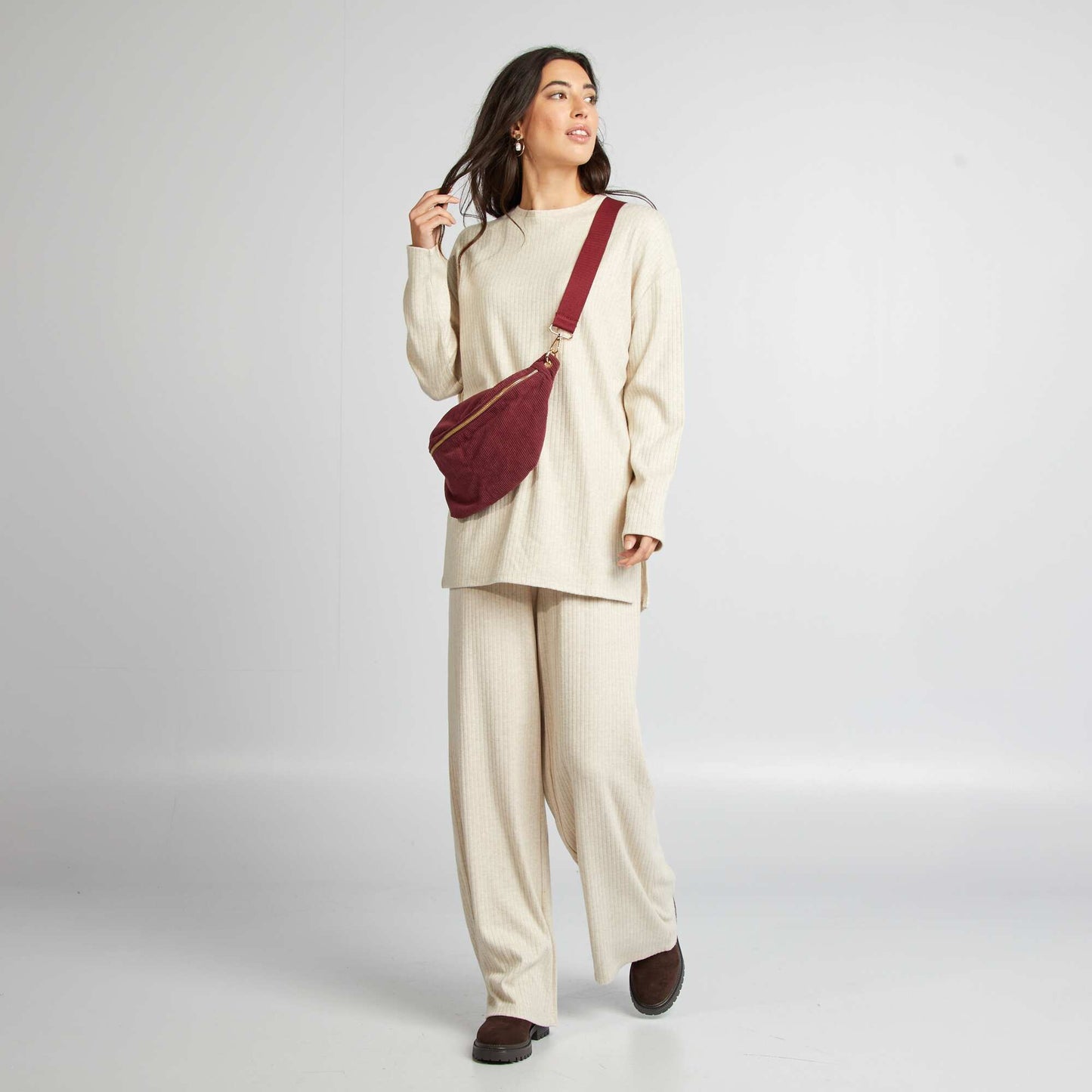 Pull fin en maille c tel Beige