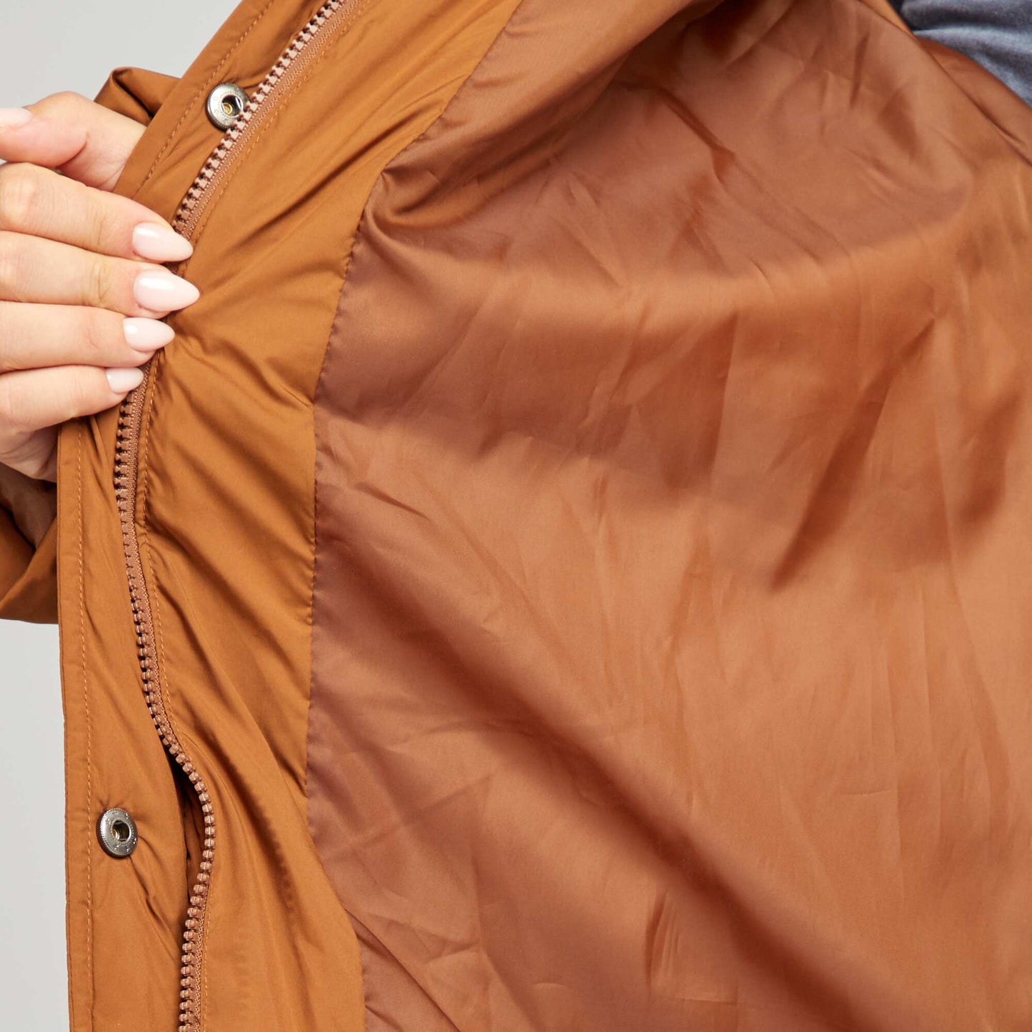 Doudoune mi-longue matelass e Marron