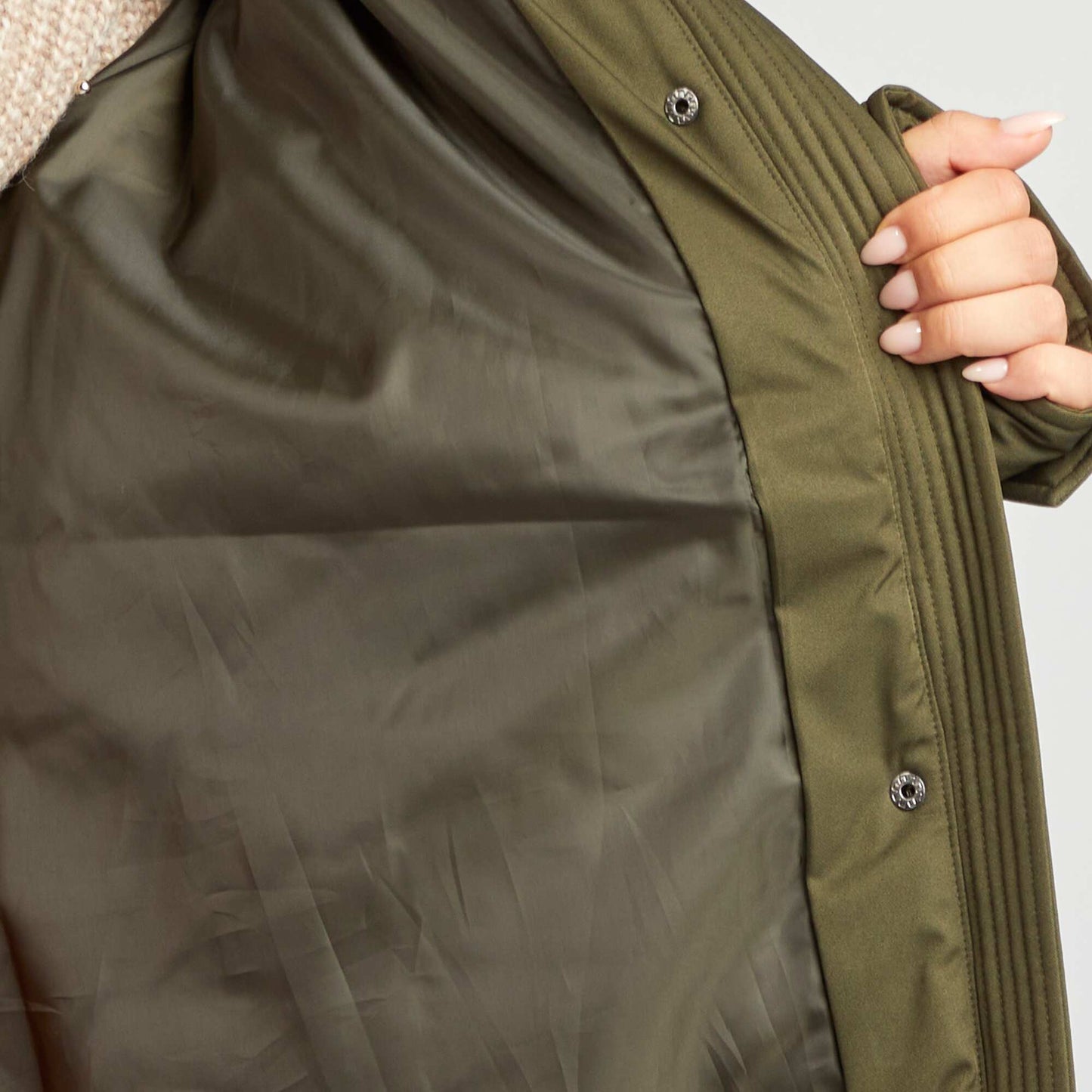 Doudoune longue et chaude capuche Kaki