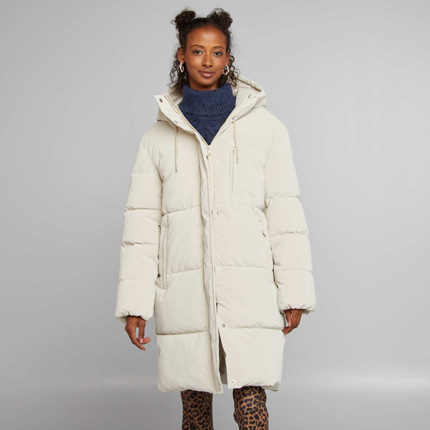 Doudoune longue capuche Beige