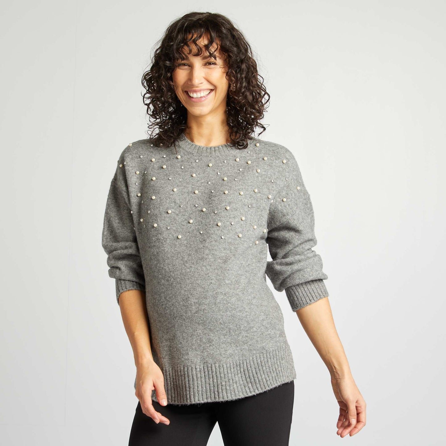 Pull de maternité avec perles Gris
