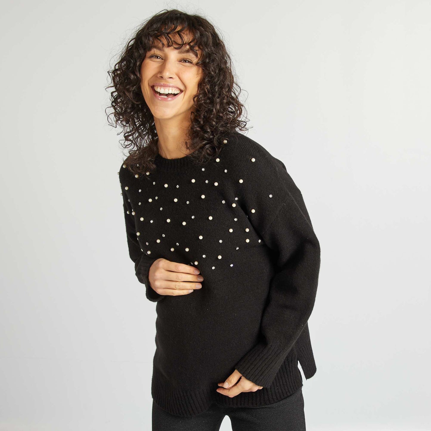 Pull de maternité avec perles Noir