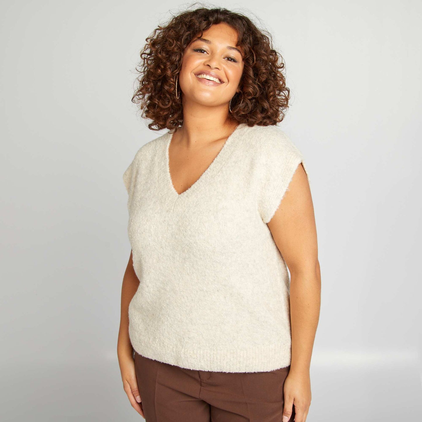 Pull en maille sans manches Beige