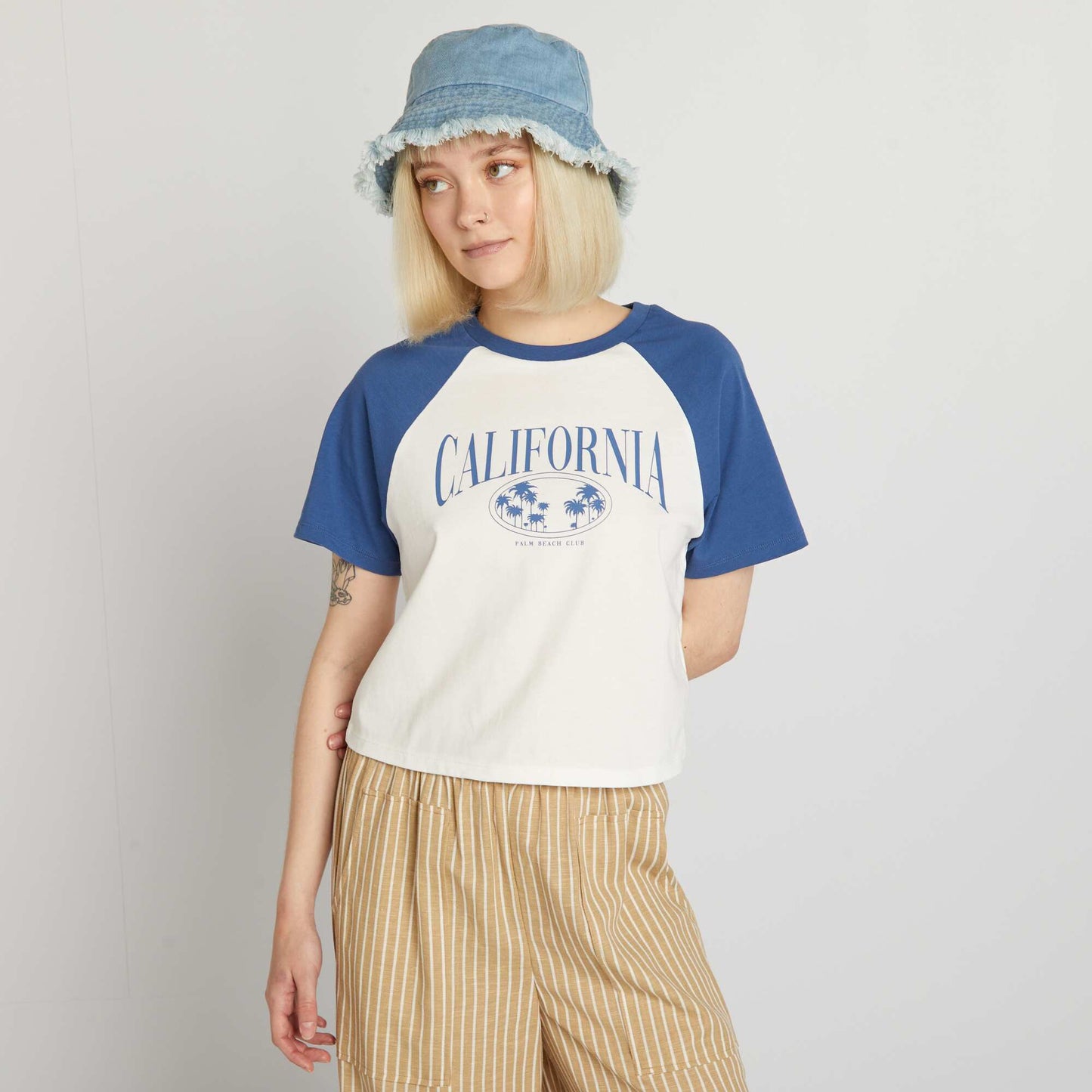 T-shirt court manches raglan Blanc/bleu