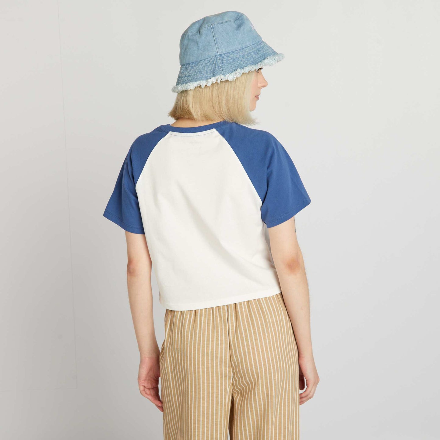 T-shirt court manches raglan Blanc/bleu