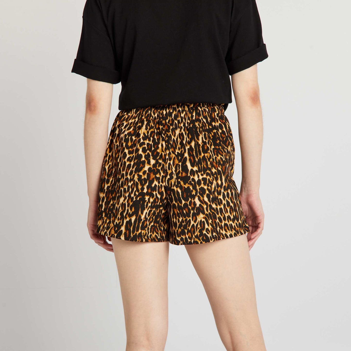 Short stretch taille lastiqu e Noir/beige