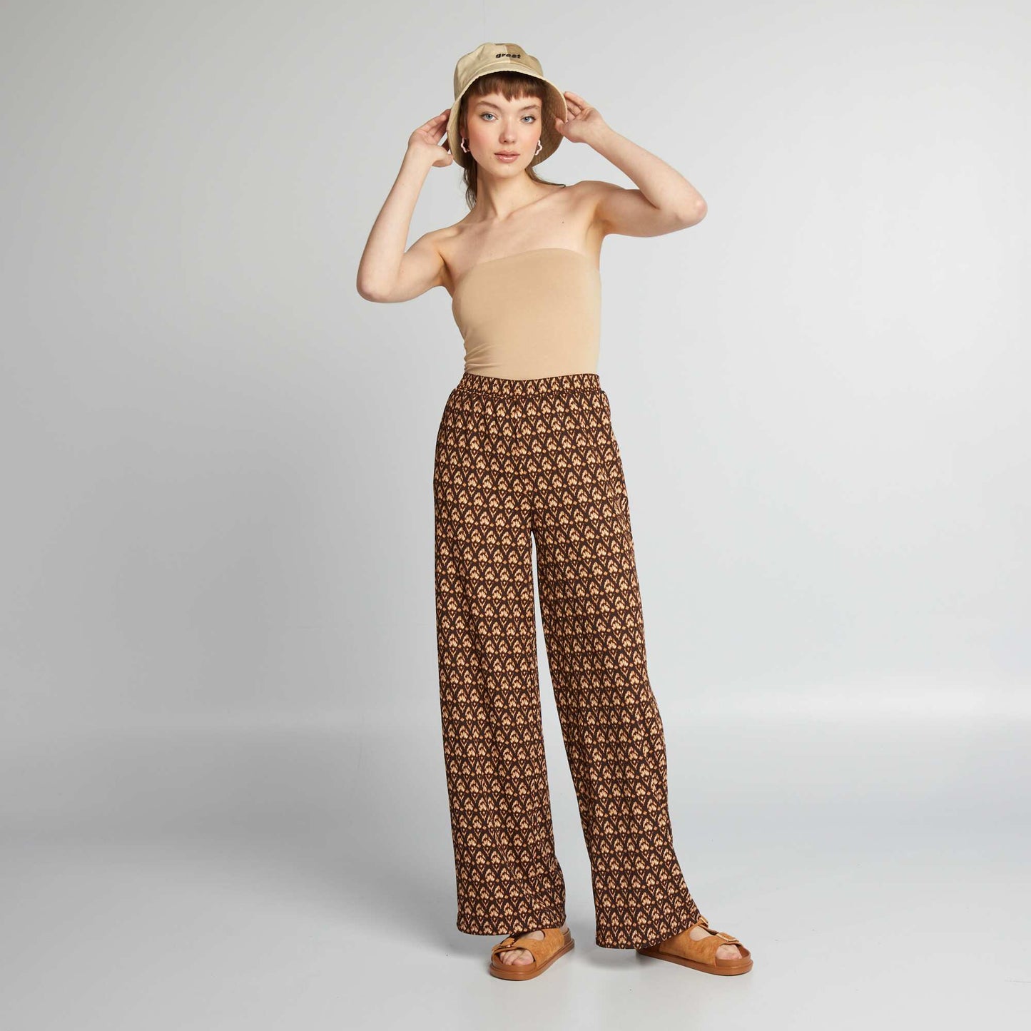 Pantalon fluide imprim Noir/marron