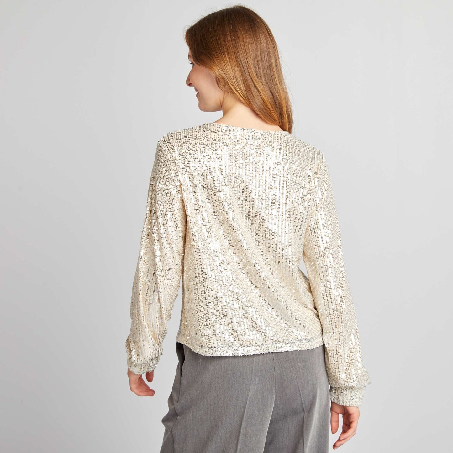 Tee-shirt manches longues en sequins Champagne