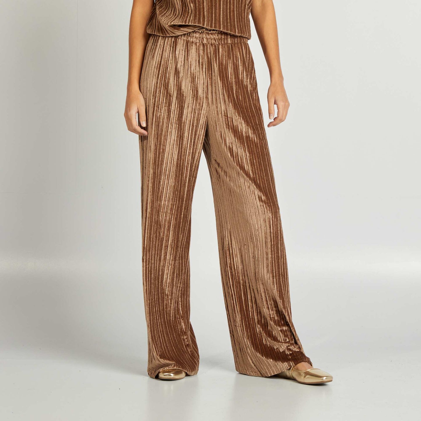 Pantalon large en velours pliss Marron