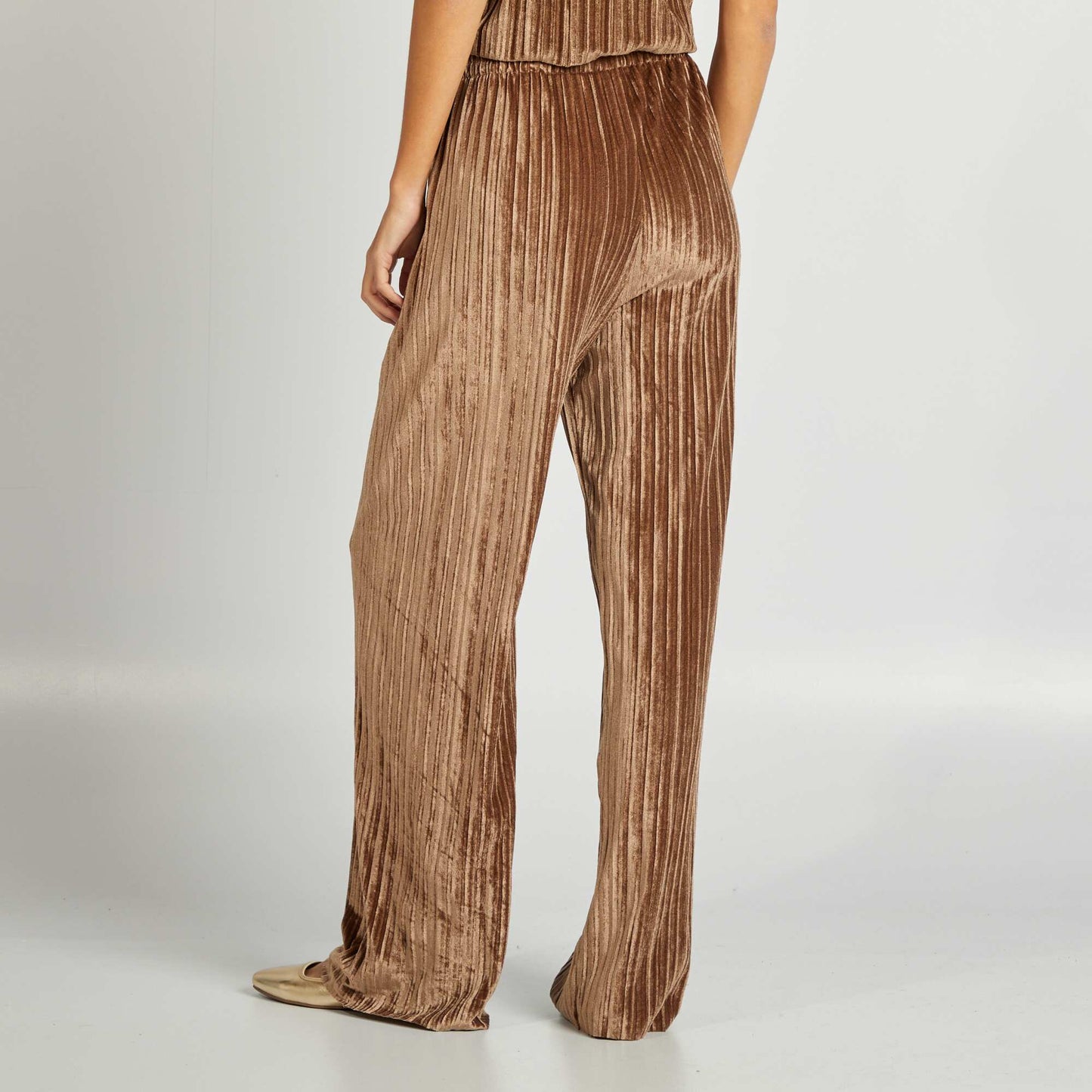 Pantalon large en velours pliss Marron