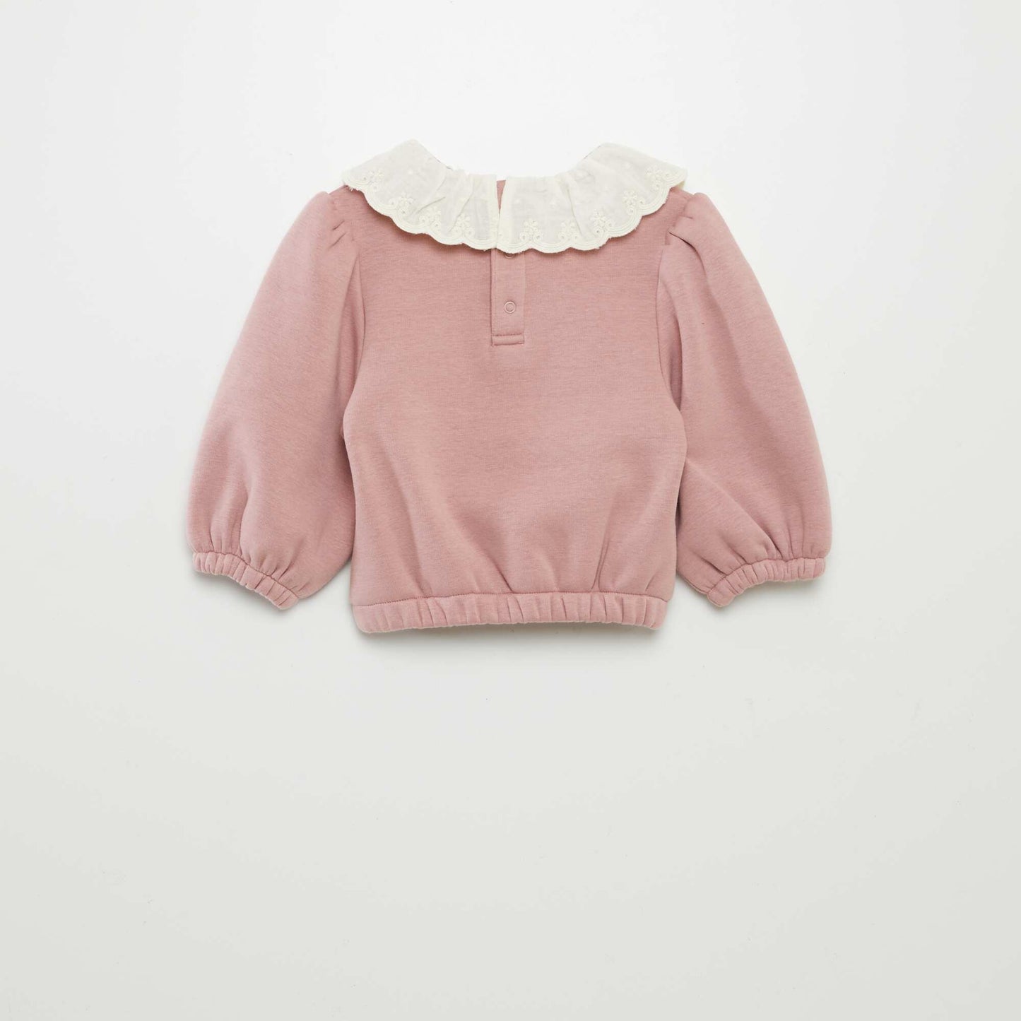 Sweat avec col avec collerette brodée Rose
