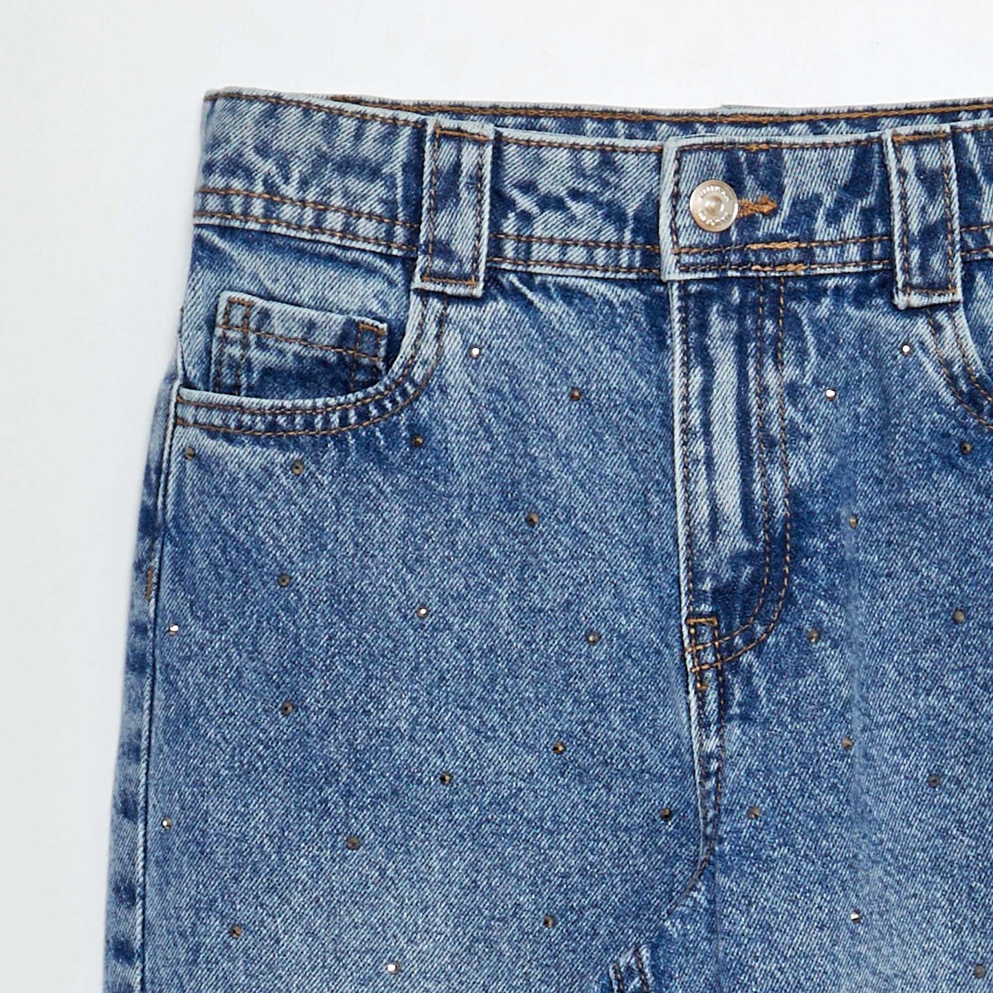Jean mom avec perles fantaisies Bleu