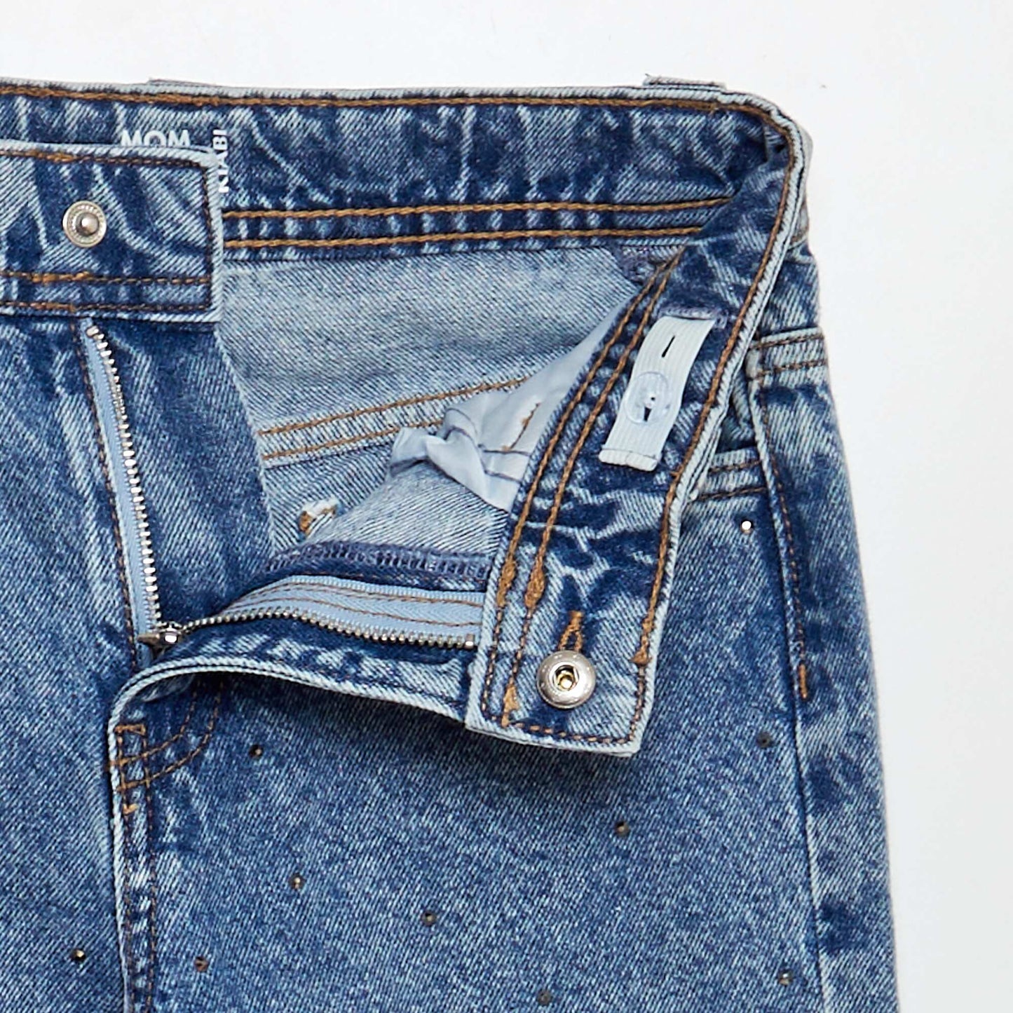 Jean mom avec perles fantaisies Bleu
